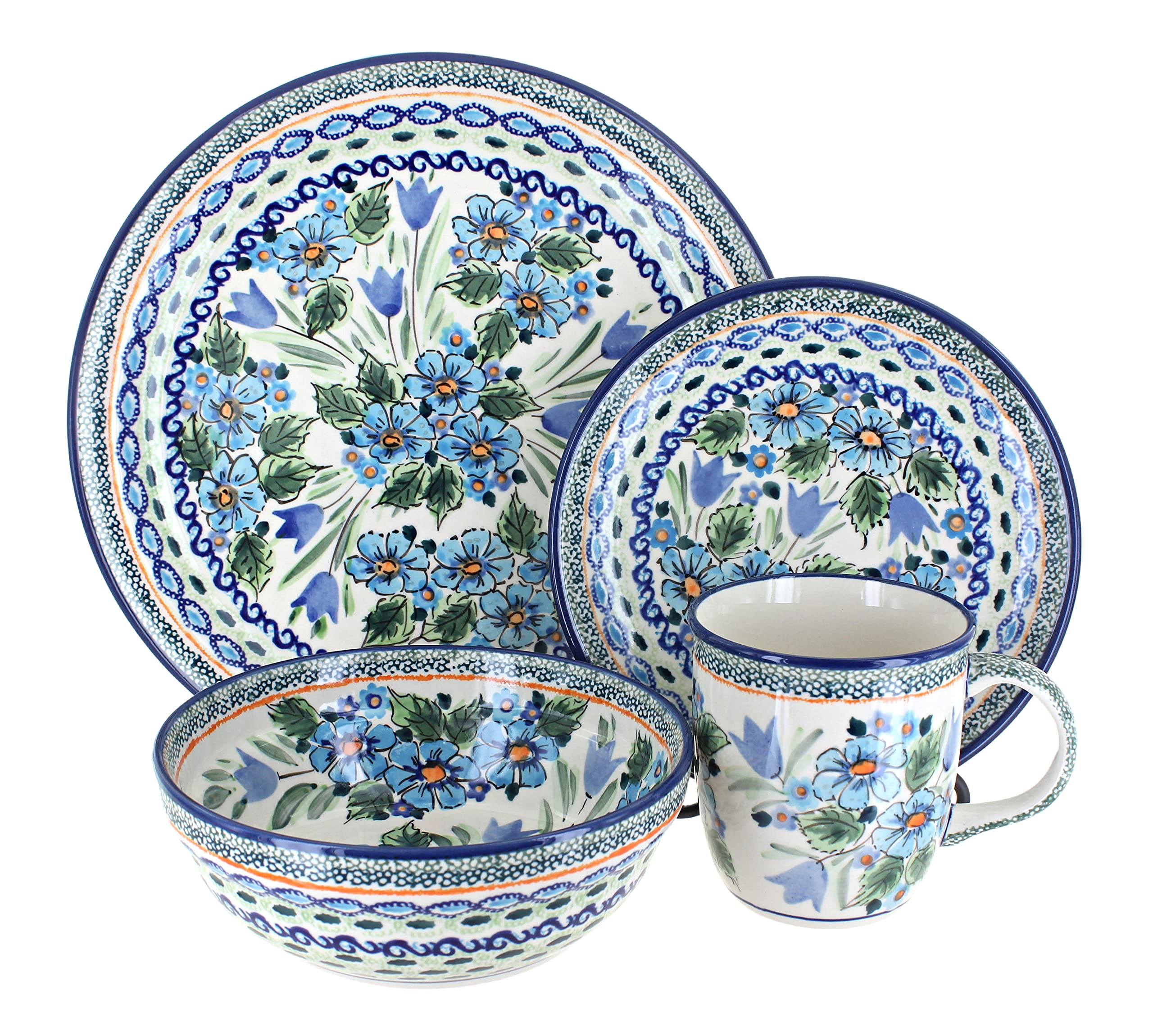 Amazon.com | Blue Rose Polish Pottery - Blue Ballina 16 Piece