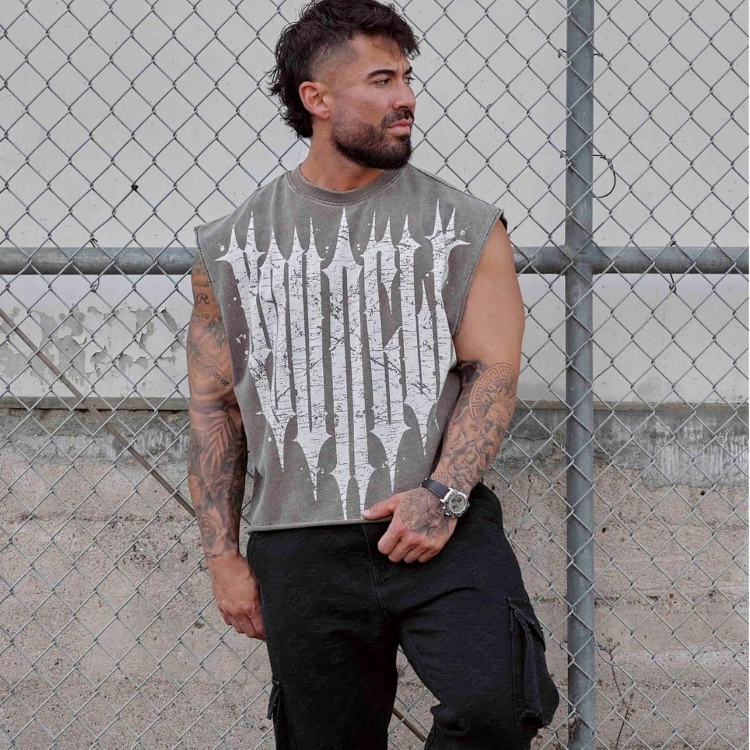 Men's Oversized Acid Wash Muscle Tank Top Cotton Heavyweight Back Graphic Sleeveless Gym Streetwear Tee