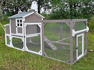 PetsCosset 95.3" L Portable Chicken Coop Tractor Hen House with Nesting Box,Chicken Coops Chicken House,2 Story Wooden Indoor Outdoor Poultry Cage for 3-5 Chicken with 6 Access,Pull-Out Tray,Grey