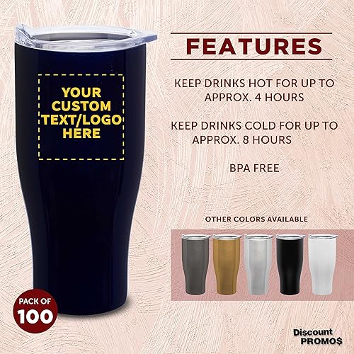 Miniatura 183 de Tazas de viaje personalizadas de acero inoxidable de 27 onzas, juego de 10, paquete personalizado a granel, perfectas para café, refrescos, otras