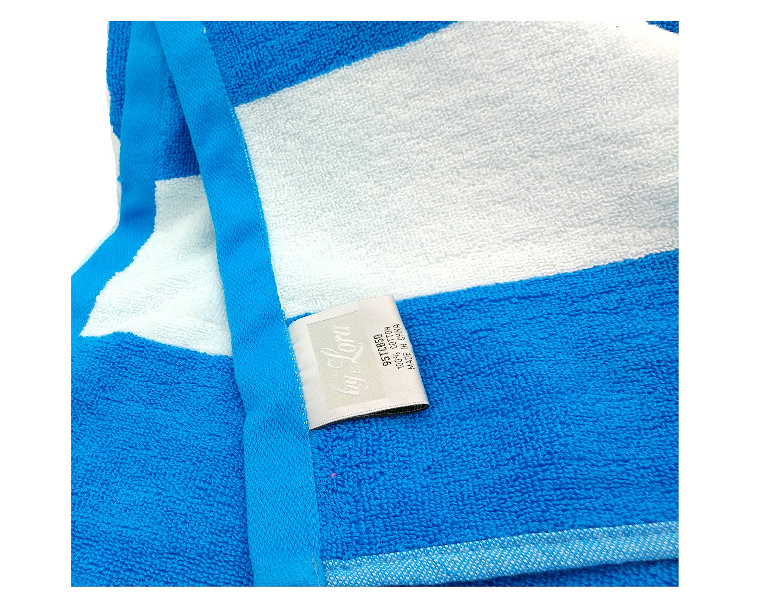 BY LORA Terry Cotton Cabana Towels, Aqua,White Color, Set of 4