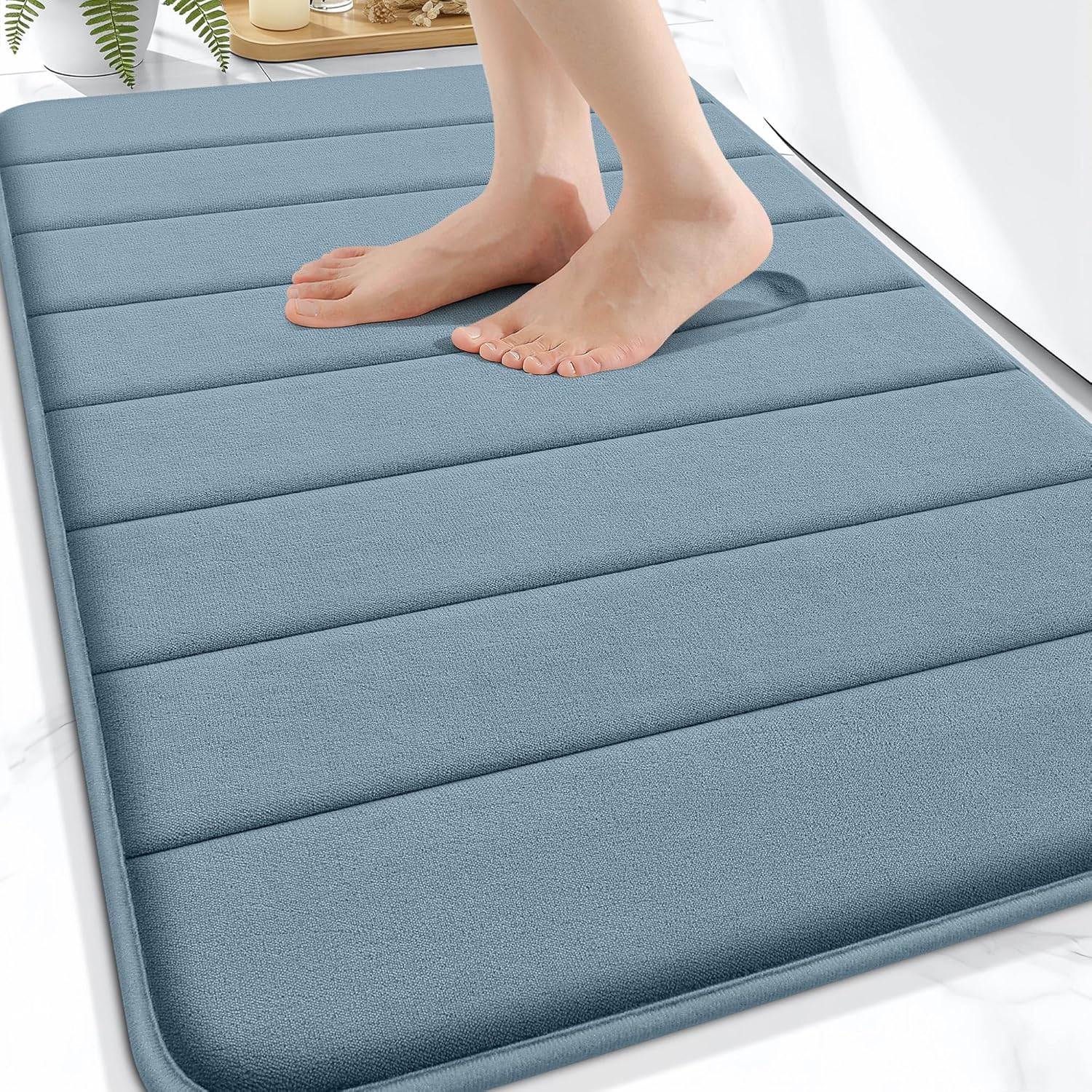 OLANLY Memory Foam Bath Mat 30x20, Super Soft Absorbent Bathroom Rugs, Quick Dry, Machine Washable Shower Floor Rugs, Bathmat Carpet, Bathroom Home Decor Accessories, Airy Blue