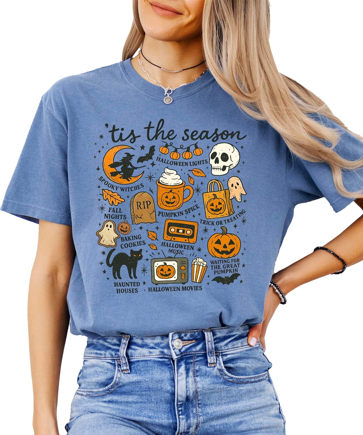 Tis The Season Halloween Shirt for Women & Teens Tremdy Fall Things Tee