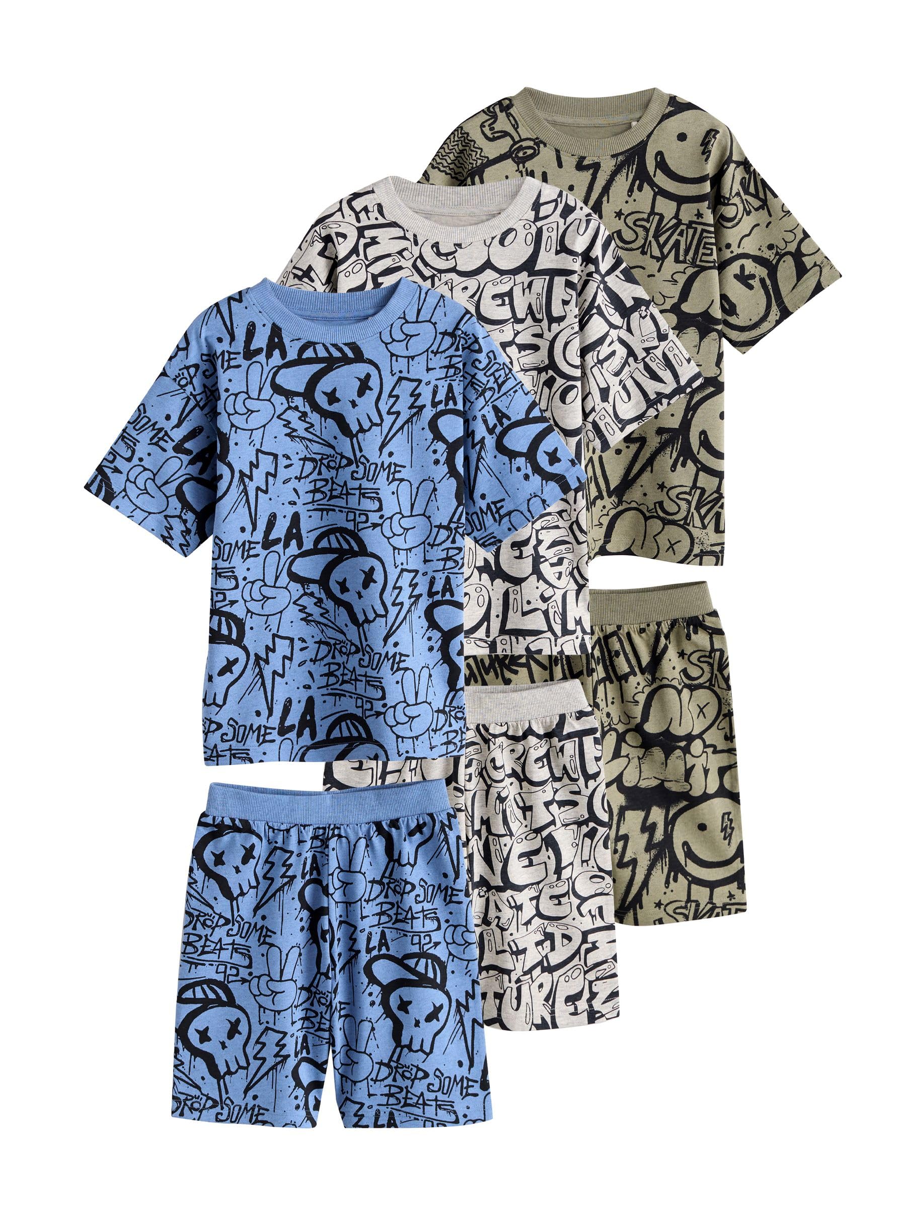 NEXT Jungen Pyjamas mit Shorts aus 100% Baumwolle, 3er-Pack