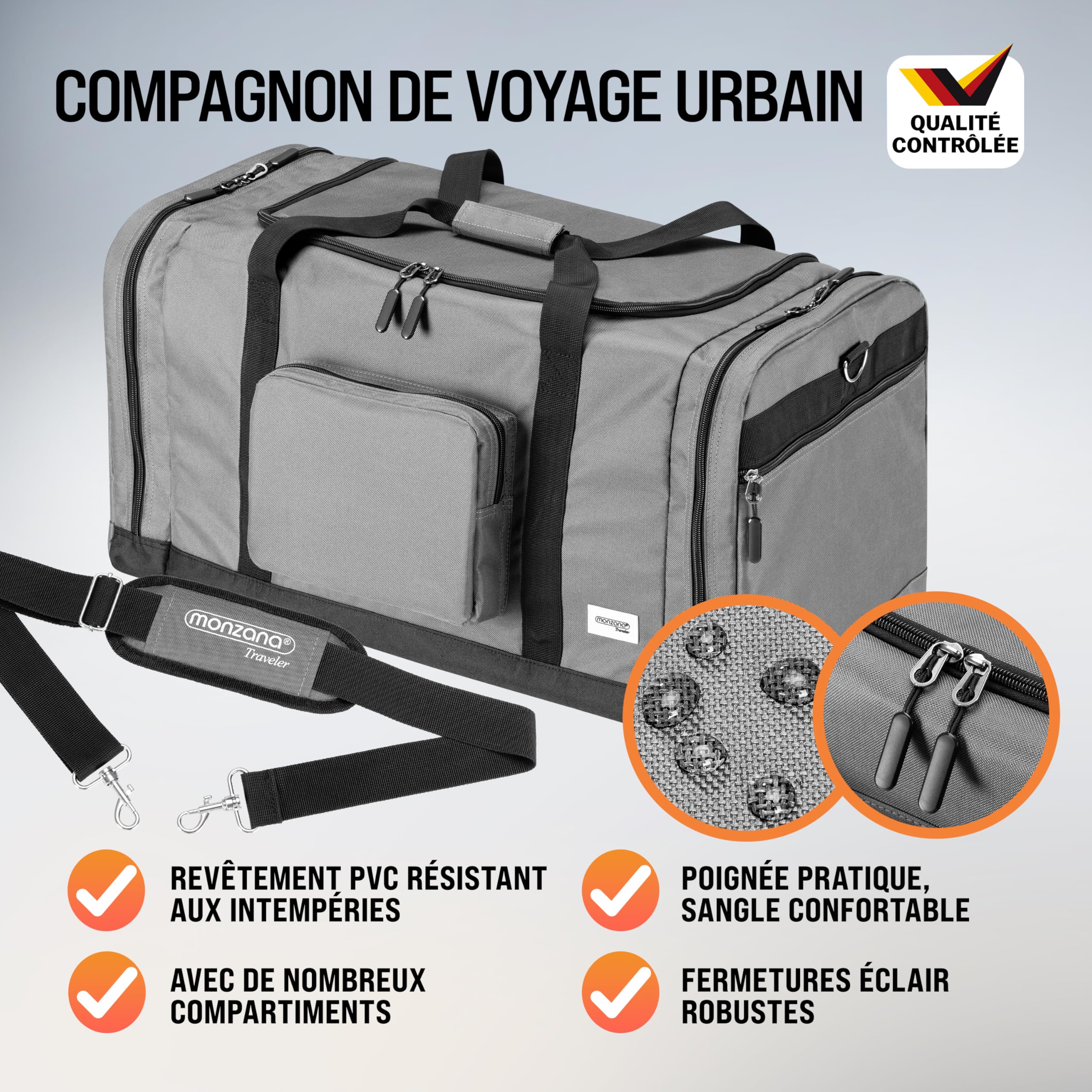MONZANA® Sac de Voyage Sac de Sport 90L Fitness Football Transport Bandoulière Pad Amovible Réglable Weekender Duffelbag