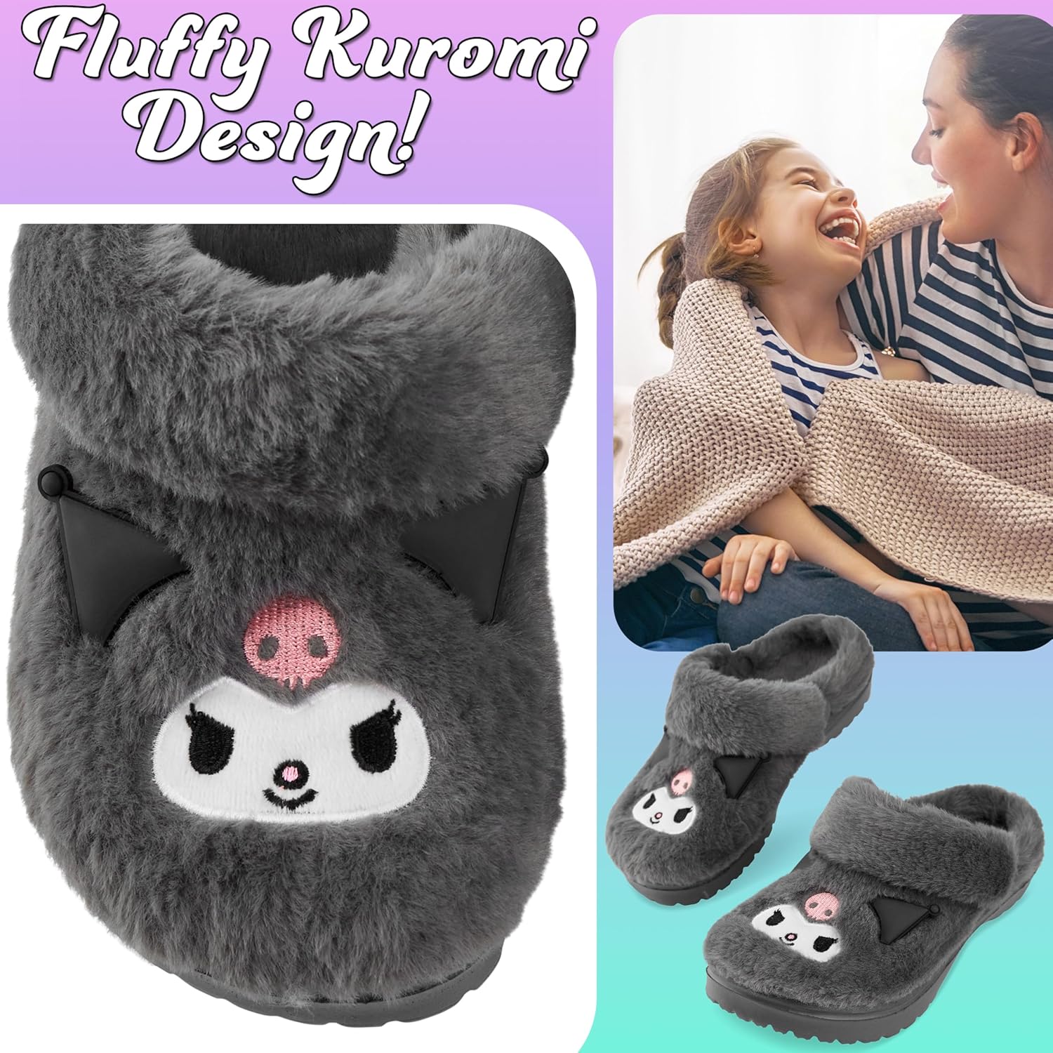 Hello Kitty Sanrio Faux Fur Clogs for Girls, US 10–3, Slip On Shoes, Kuromi Anti Slip House Slippers, Kawaii Gifts for Girls - Image 3