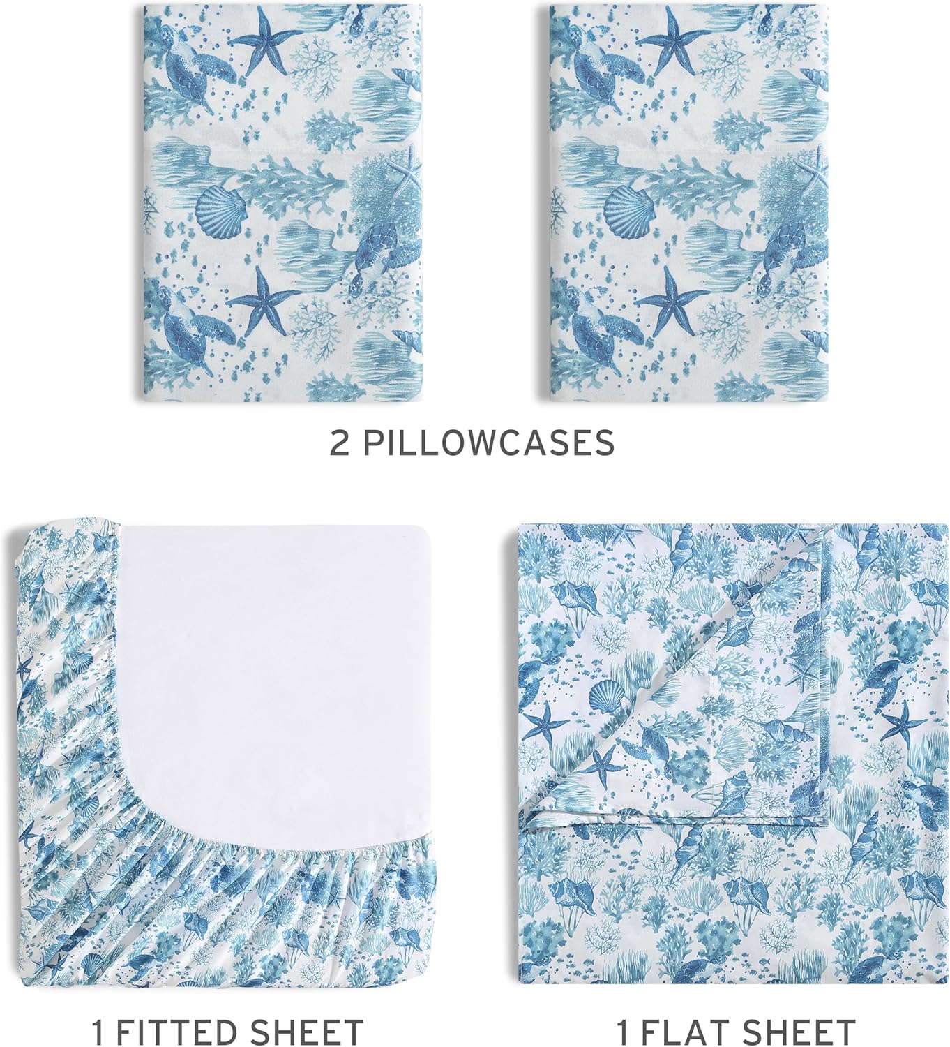 Beatrice Home Fashions Coastal Print Microfiber Sheet Set, Soft, Comfy, 12" Deep Pockets, Queen, Nautical Turtles