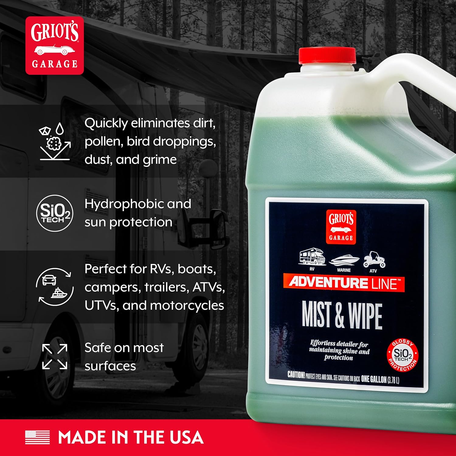 Griot's Garage Adventure Mist and Wipe Quick Detailer for Cars, RVs, Campers, Boats, ATVs, Motorcycles, Auto Detailing Formula, Safe for All Exterior Surfaces, One Gallon