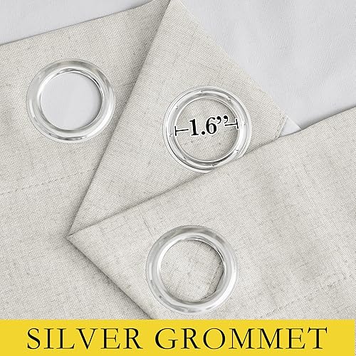 Miniatura 6 de NICETOWN Cortinas de lino 100% absolutamente opacas con revestimiento blanco con aislamiento térmico, marfil, 52 piezas, cortinas de lino