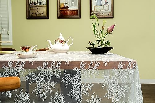 Miniatura 2 de GEFEII Mantel rectangular de encaje blanco para mesa rectangular, manteles de encaje de ganchillo, manteles de pestañas oblongas, 60 x 120 pulgadas,