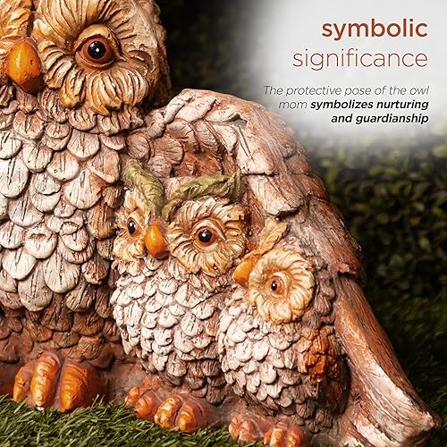 Miniatura 6 de Alpine Corporation QFC366HH - Estatua de búho para mamá de 11 pulgadas, protección de dos búhos, marrón