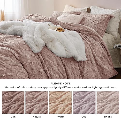 Miniatura 5 de Bedsure Juego de funda de edredón mullida, piel sintética, tamaño King, afelpada, camafeo rosa, 1 funda de 104 x 90 pulgadas, cierre de cremallera,