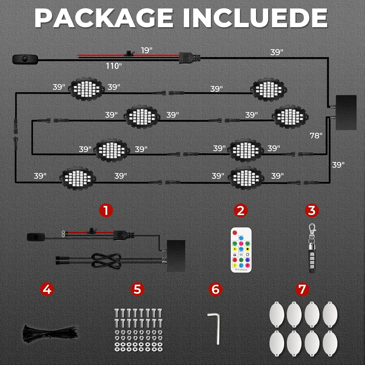8 Pods Metal Aluminum RGB Rock Lights for Trucks Jeep UTV SUV ATV Golf Cart, Multi Chasing Color App/Remote Control Led Rock Lights with Music Mode, Waterproof Exterior Underglow Kits for Cars
