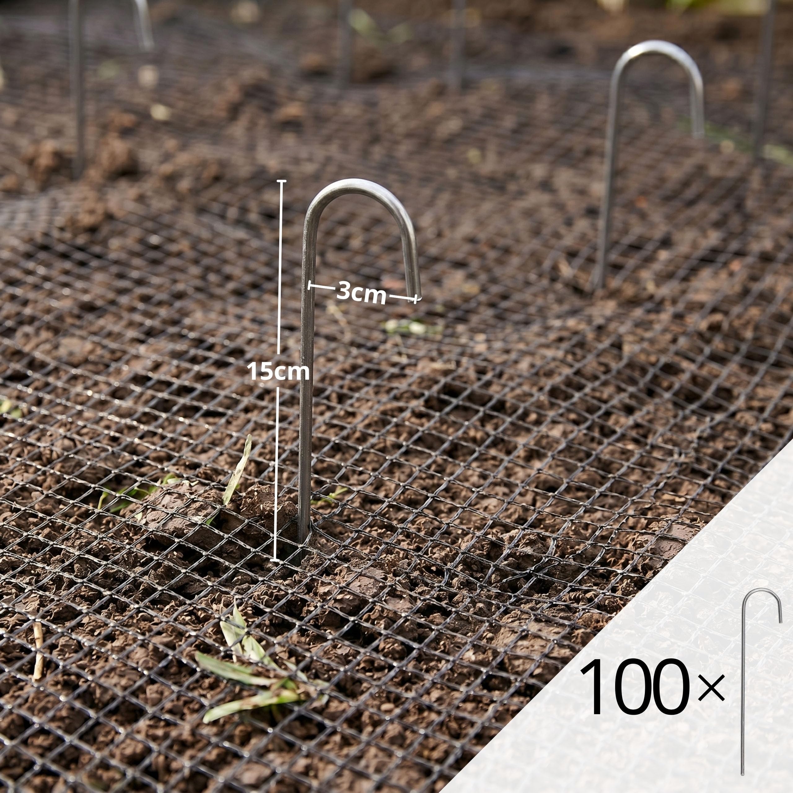 Ocynkowane szpilki stalowe, kotwy gruntowe antykorozyjne do agrowłókniny 15cm fi 3mm (25, J - 3 cm)
