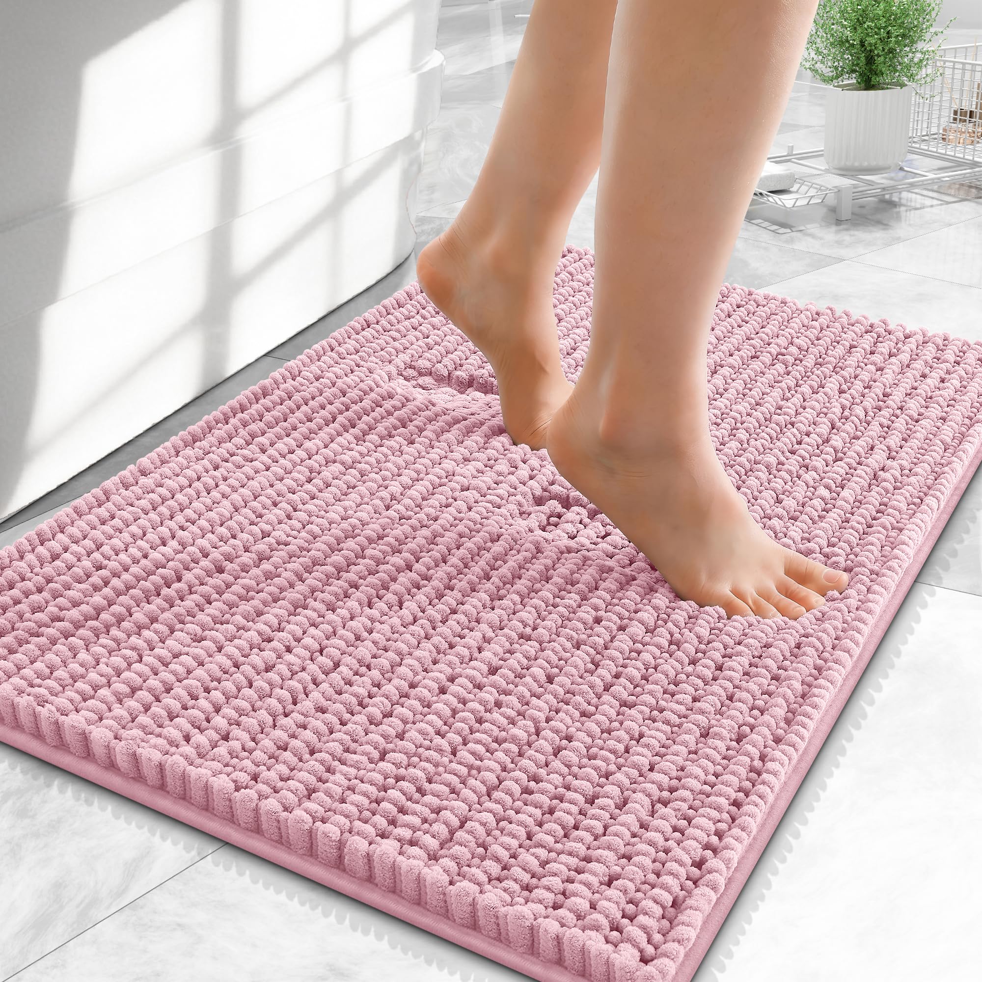 OLANLY Thick Chenille Small Bathroom Rugs Mats 24x16, Dusty Rose