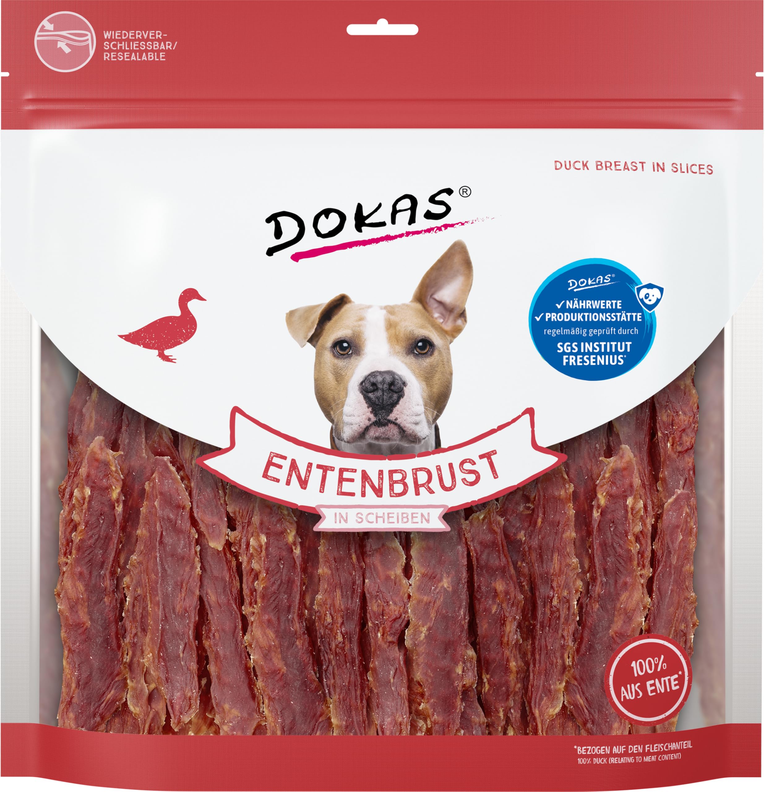 DOKAS Magret de Canard en tranches - Snack de qualité supérieure sans céréales pour Chiens - en Filet de Canard - 1 x 900 g