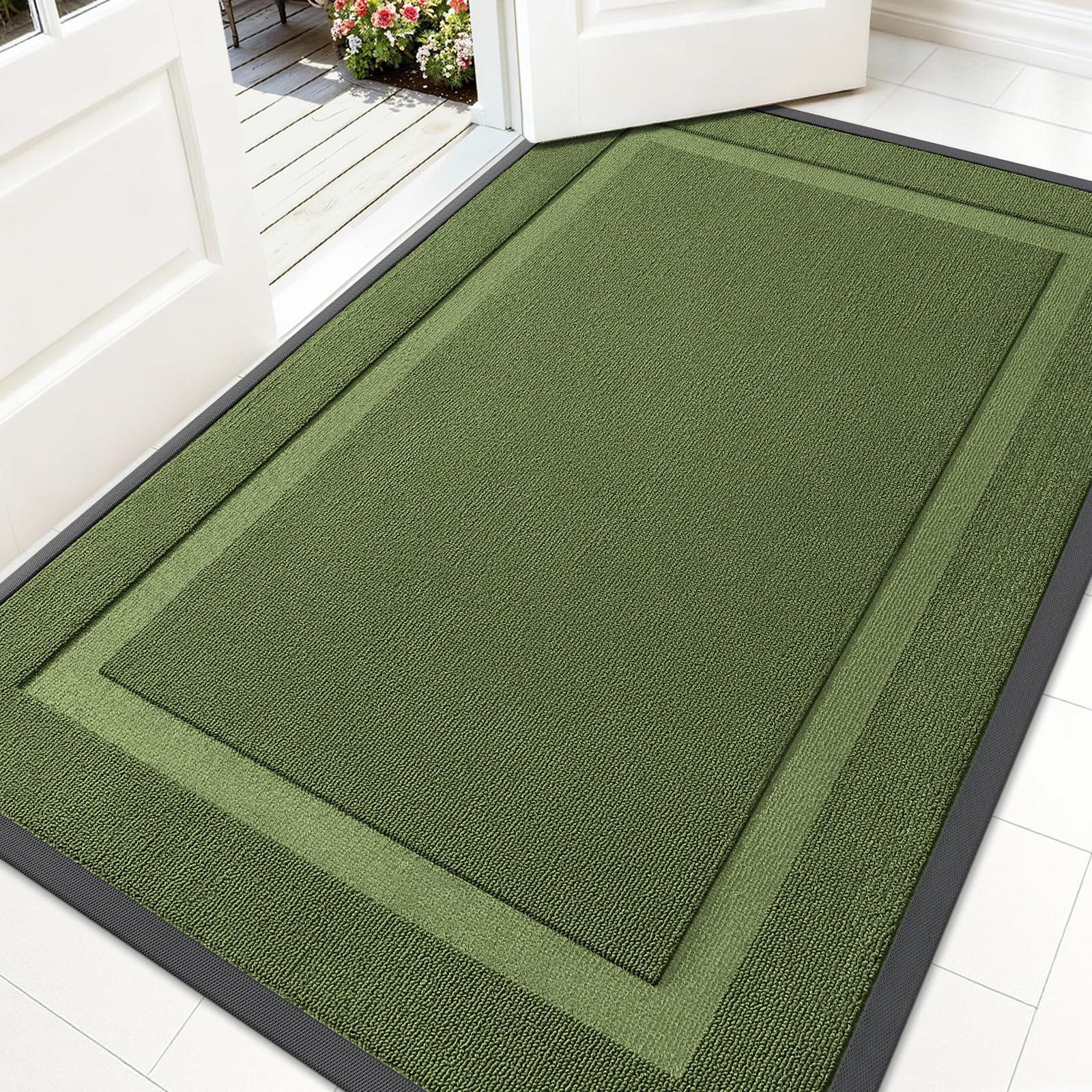 OLANLY Front Door Mat Outside 59x34, All-Season Heavy-Duty Rubber Doormat | Classic Green, Absorbent, Stain and Fade Resistant, Non-Slip Backing, Low-Profile Indoor Outdoor Floor Mat for Entryway