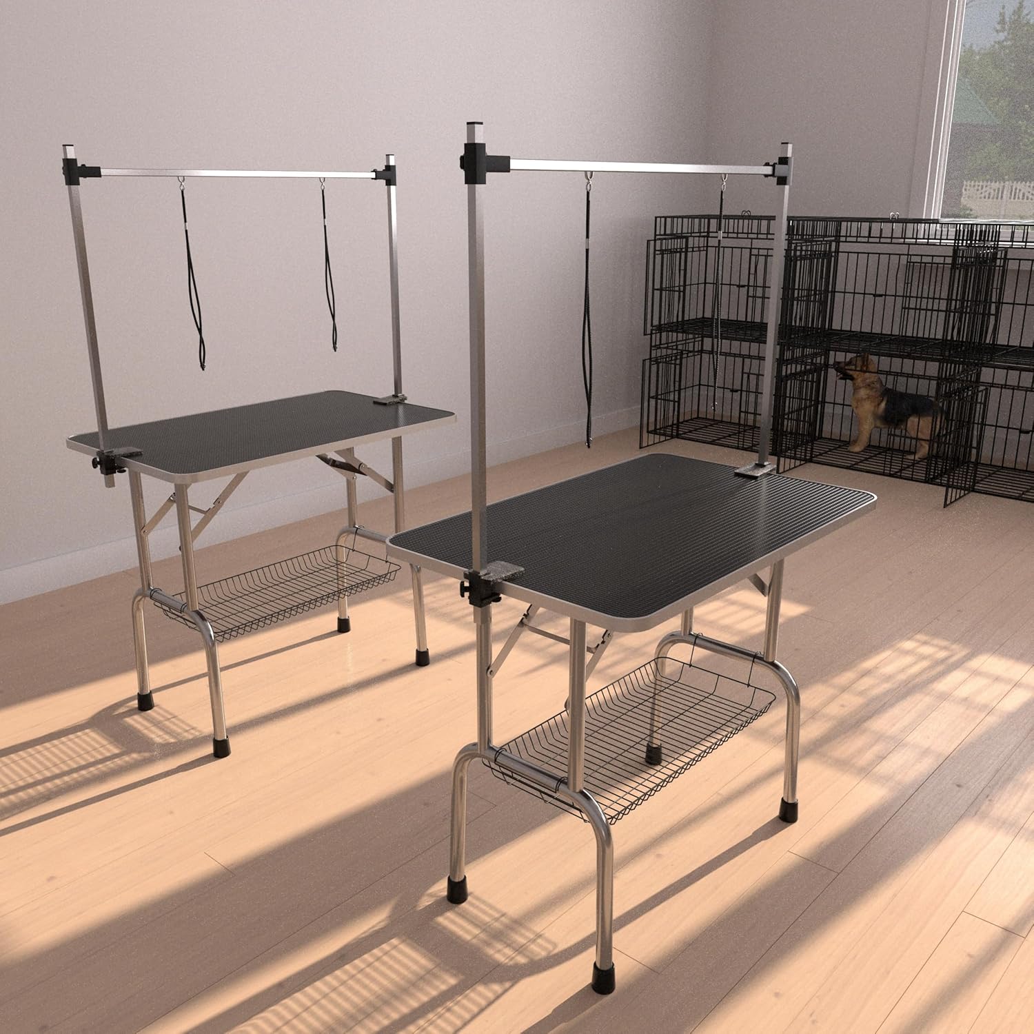 ESCO LITE Dog Grooming Table Heavy Duty Folding Pet Table with Adjustable Arm & Noose, Non-Slip Rubber Top, Mesh Storage Tray, Sturdy Stainless Steel Legs, 36" Professional Grooming Station