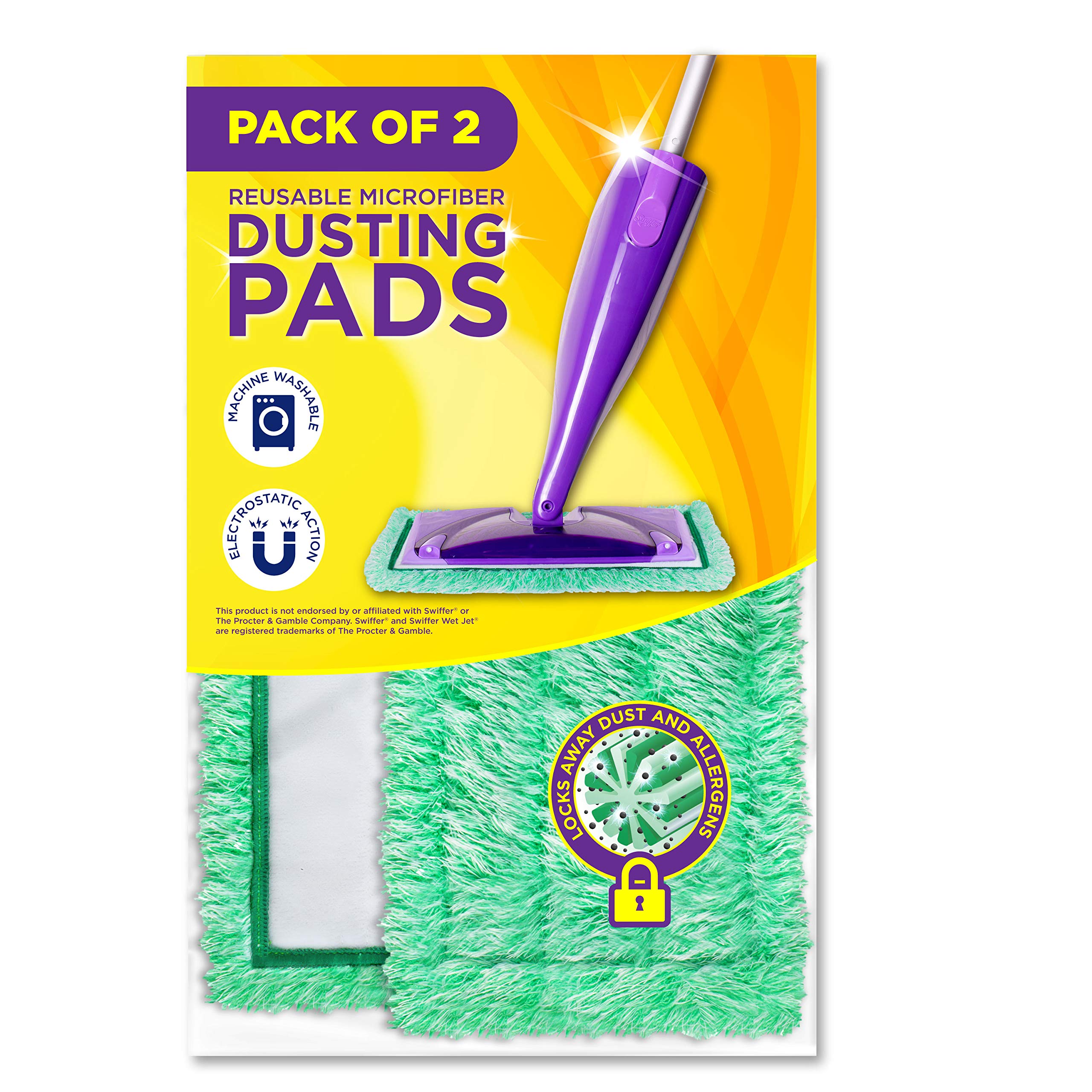 Millifiber Dry Dusting Mop Pads Compatible with Swiffer WetJet (2 Pack) - Microfiber Mop Refill for Dusting Cloths - Reusable Replacements Dusting Mop Pads