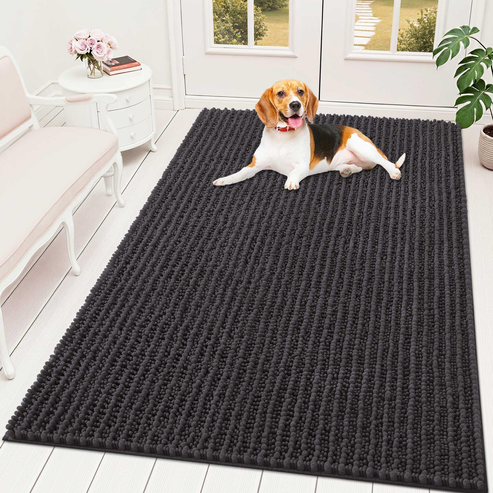 OLANLY Dog Door Mat for Muddy Paws 59x35, Ultra-Absorbent Chenille Mud Mat