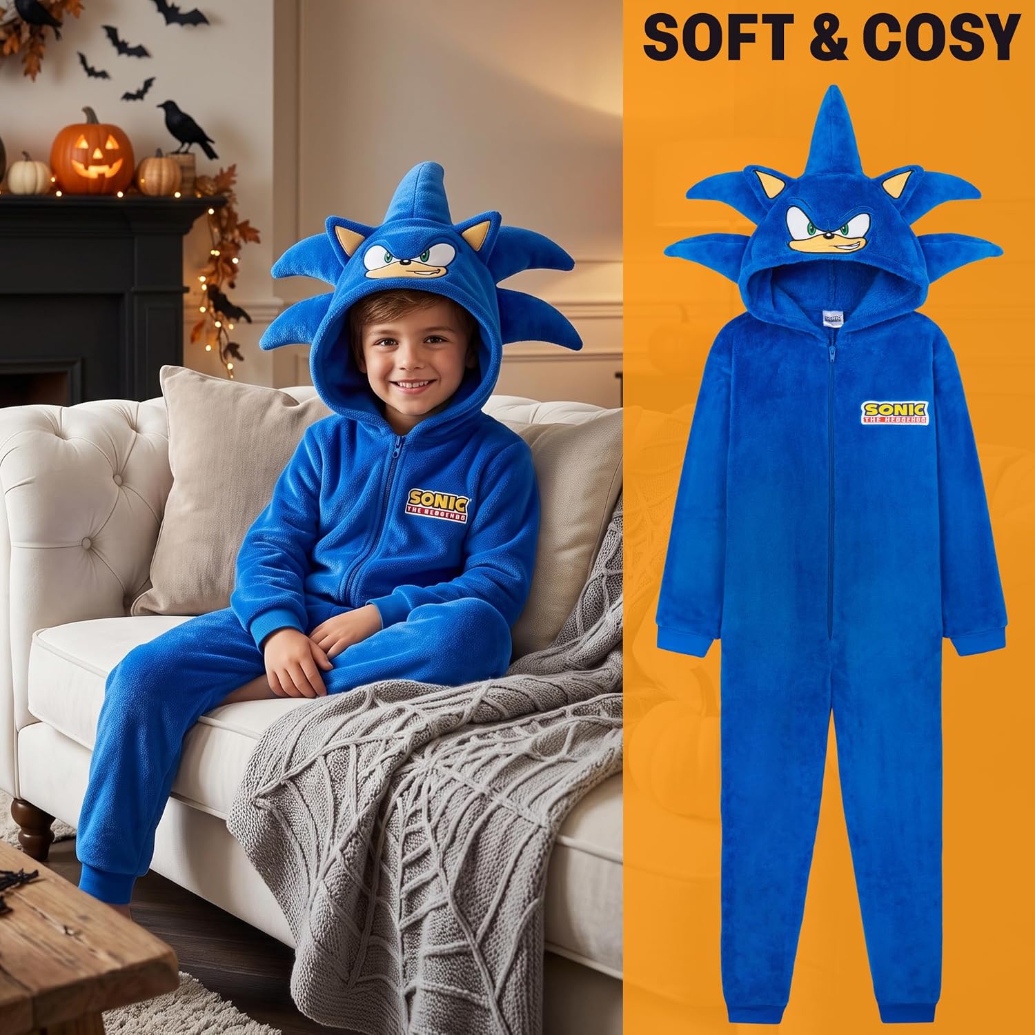 Get Trend Sonic the Hedgehog Halloween Costume One-Piece Pajamas for Kids image 5