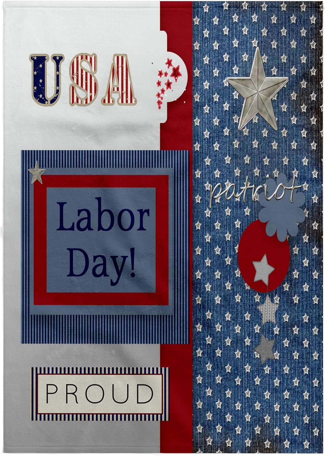 3dRose Patriotic Stars and Words in Blue, Silver, White and Red, Labor Day 22x30 Bath Hand Pool Towel