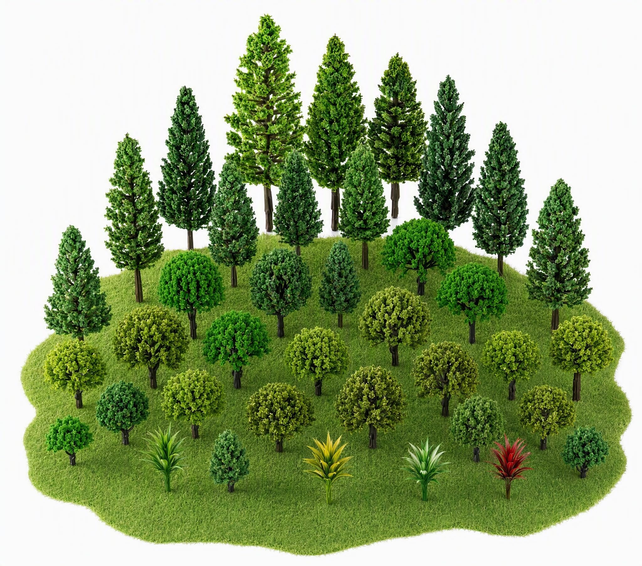 40Pcs Mixed Model Trees, 1.38-4.34 Inch Natural Green Mini Fake Trees