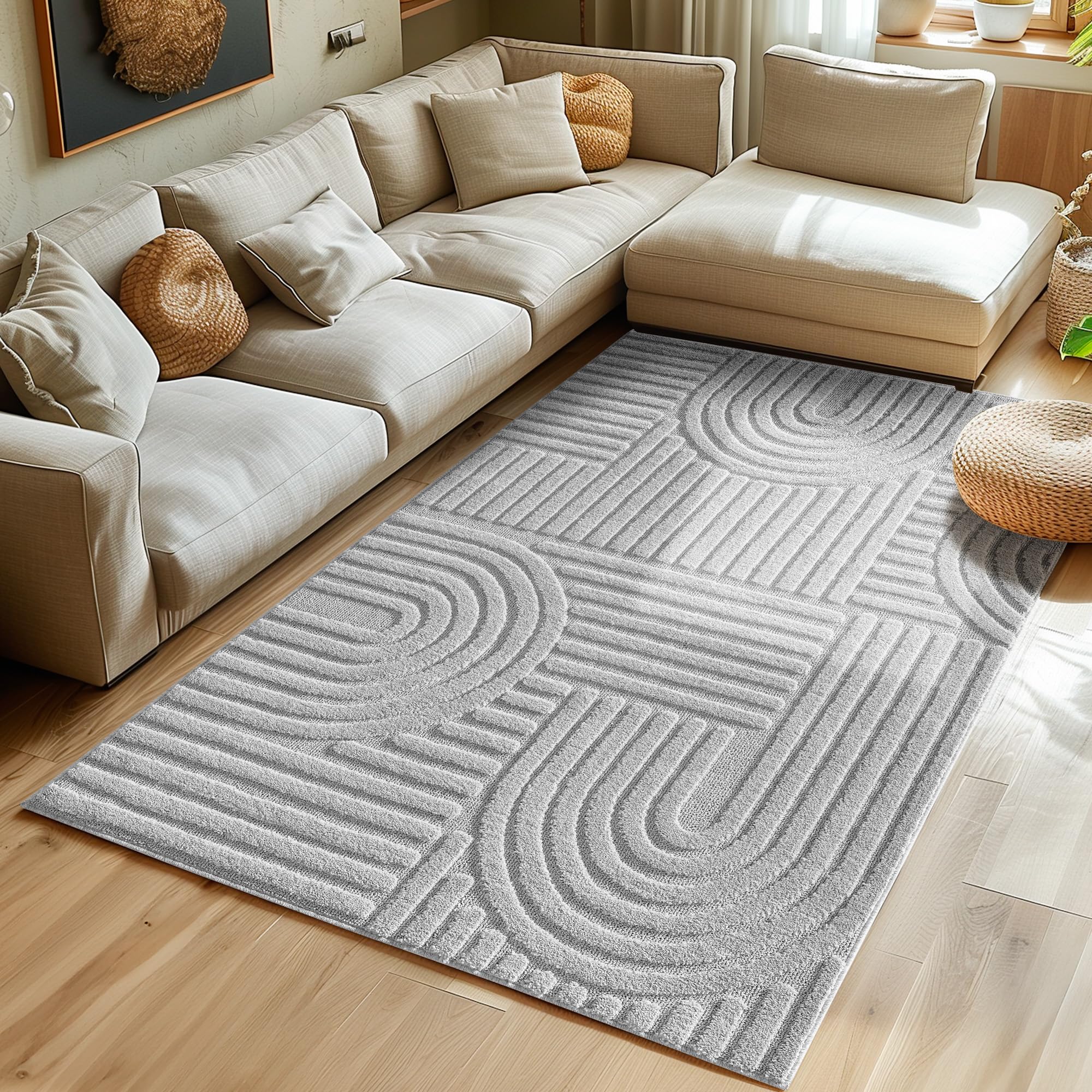 SIMPEX Teppich Hochflor Wohnzimmer Teppich, Weich & Flauschig, Skandinavisch Boho Stil, Langflor Shaggy, Pflegeleicht, Jute Rückseite