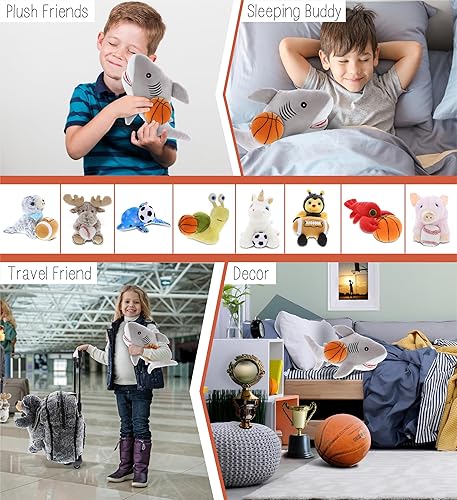 Miniatura 4 de DolliBu Animal de peluche de tiburón con peluche de baloncesto, tiburón suave y abrazable, adorable juguete de peluche para jugar, juguete de