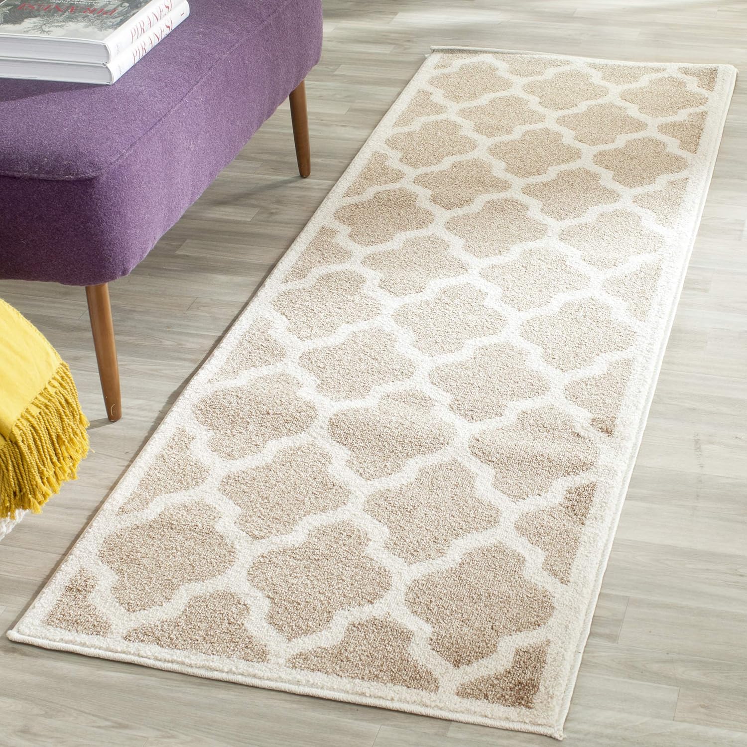 SAFAVIEH Amherst Collection Runner Rug – 2’3″ x 7′, Wheat & Beige, Moroccan Trellis Design, Non-Shedding & Easy Care, Ideal for High Traffic Areas in Living Room, Bedroom (AMT420S)