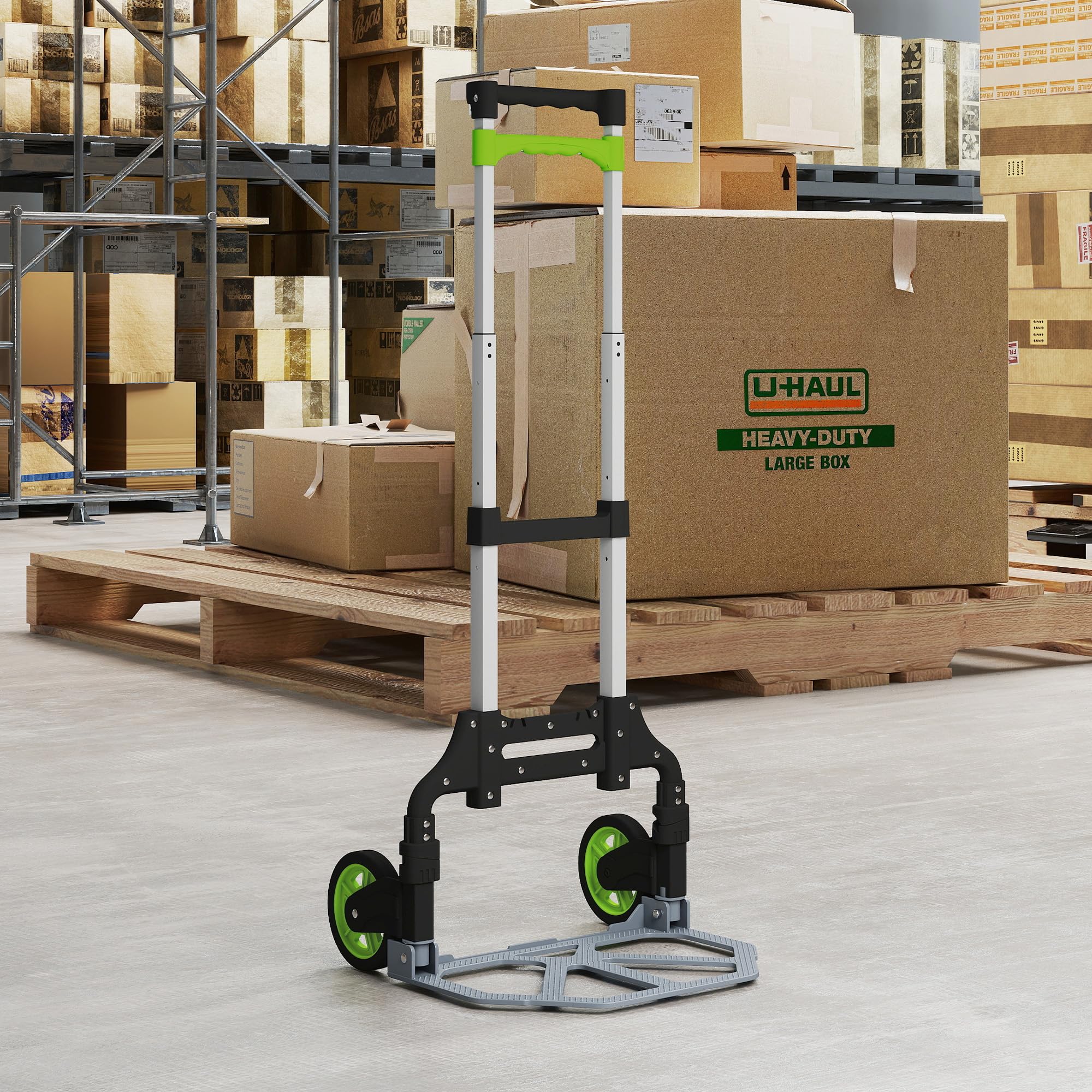 HOMCOM Diable Pliable Diable Pliant Poignée Télescopique 100 cm Vert | Charge 70kg, Chariot de Transport pour Objets Lourds & Volumineux, Aluminium, Entrepôt, Aéroport