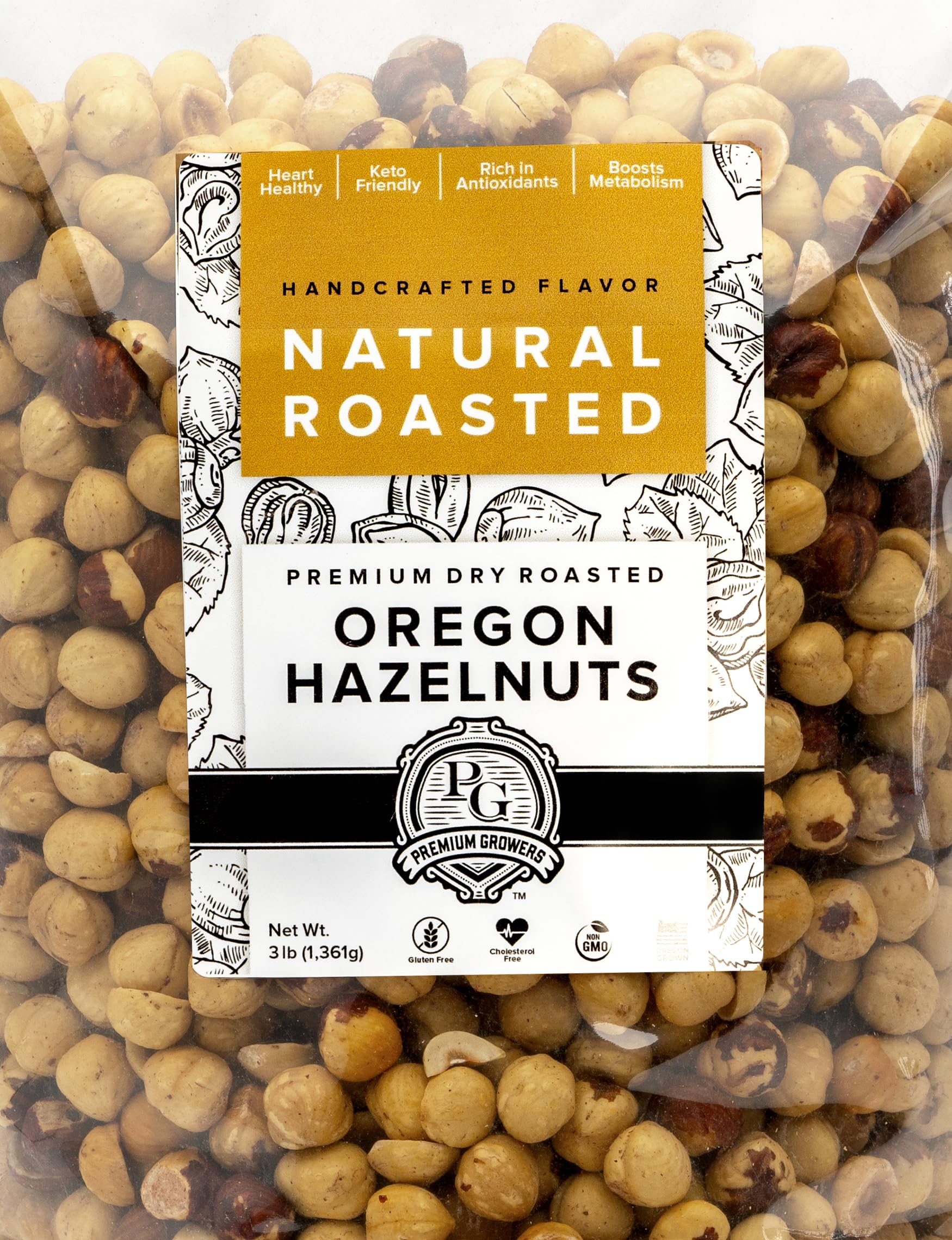 Oregon Farm To Table - Hazelnuts from Premium Growers - Dry Roasted - Kosher Certified (3lb, Natural Roasted)