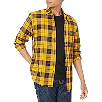 Amazon Essentials Camicia in flanella a maniche lunghe Uomo, Giallo Motivo Scozzese
