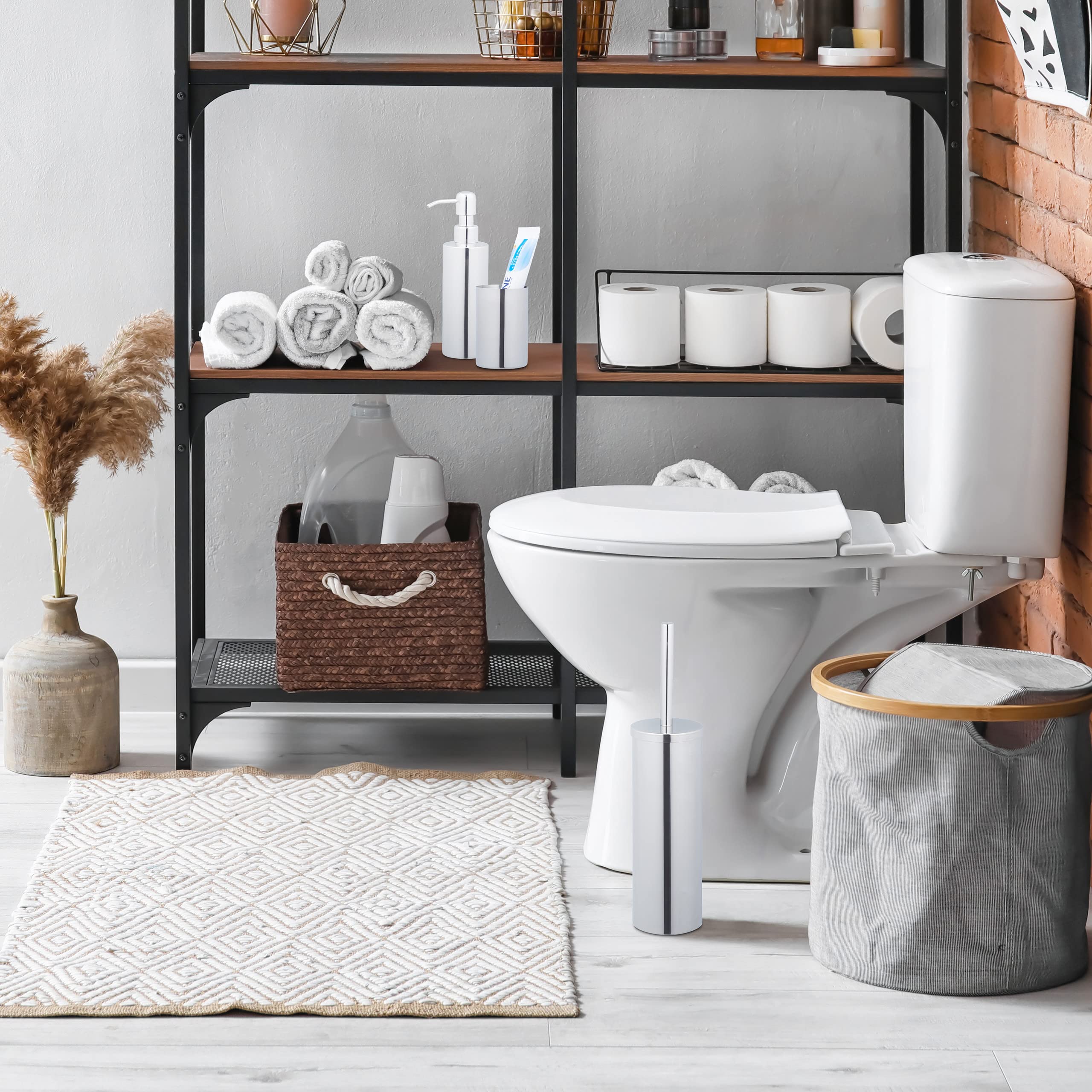 Relaxdays Zestaw łazienkowy, 5-częściowy, akcesoria łazienkowe, polerowana stal nierdzewna, kompletne wyposażenie łazienki, nowoczesny, srebrny