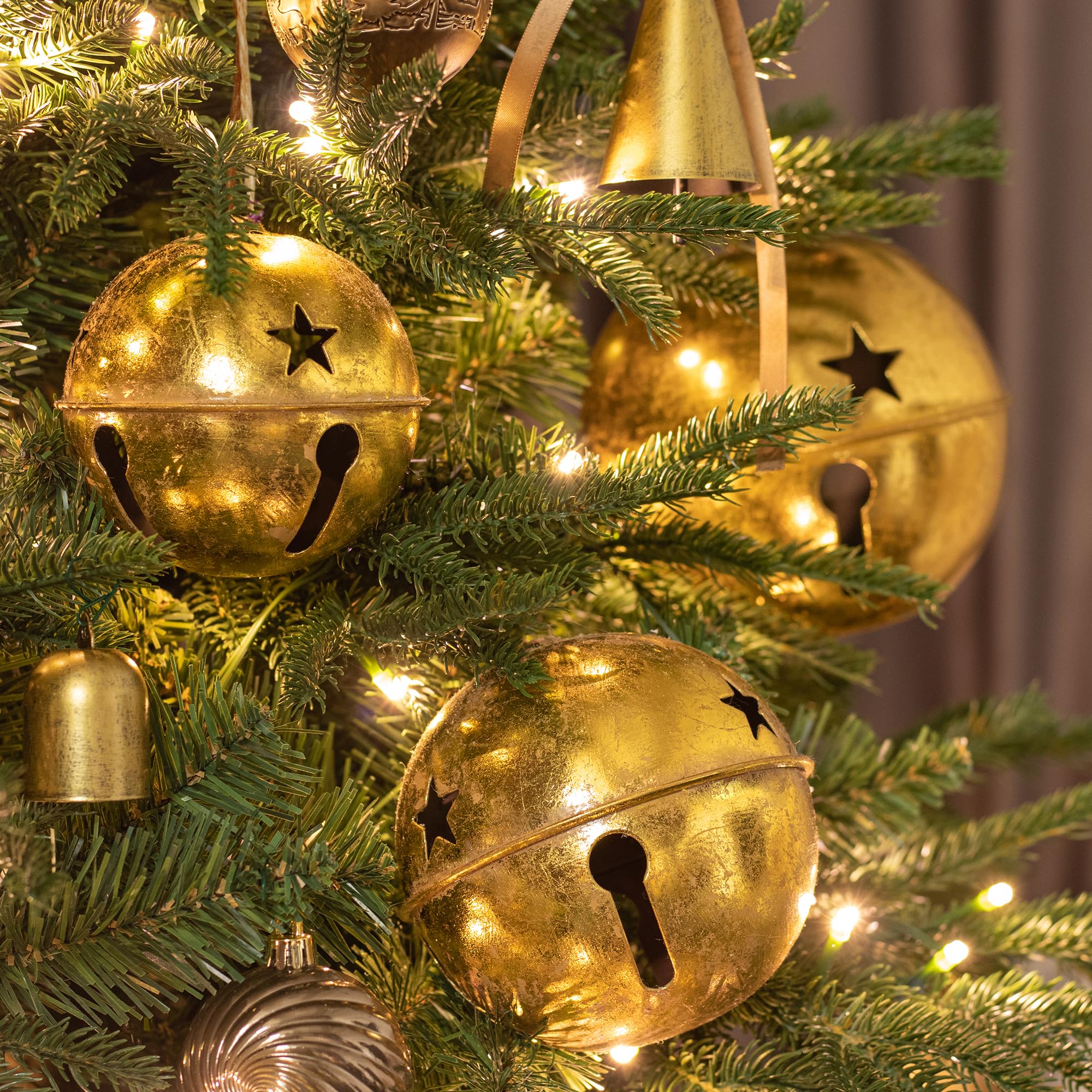 3 Pezzi 8cm/12cm/15cm Campanellini Natalizi Colore Campanelli Grandi Sonagli per Decorazione di Natale, Matrimonio, Compleanno, Decorazioni per Feste Decorativi (Oro)