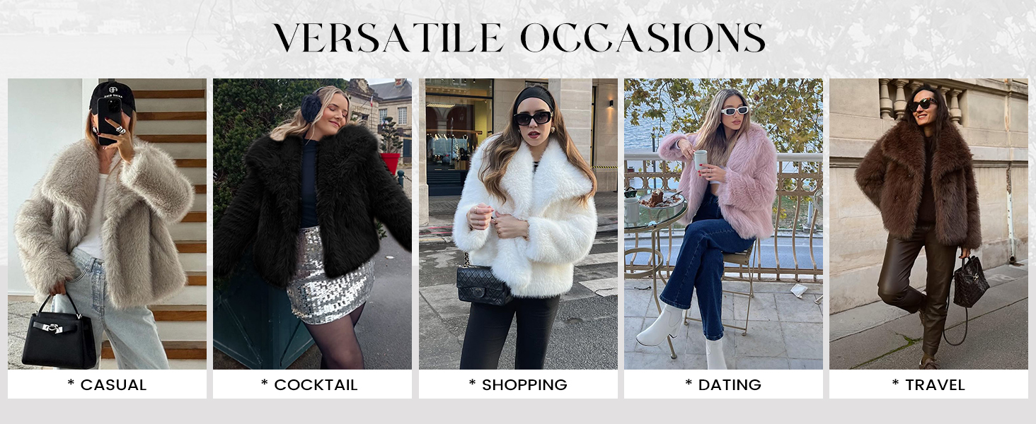 Yimoon Women's Cropped Faux Fur Jacket Lapel Open Front Shaggy