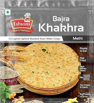 Jabsons Roasted Bajra Methi Khakhra,180 gm | No Onion No Garlic| Ready To Eat Vacuum Sealed | Crispy Bajra Methi Flatbre
