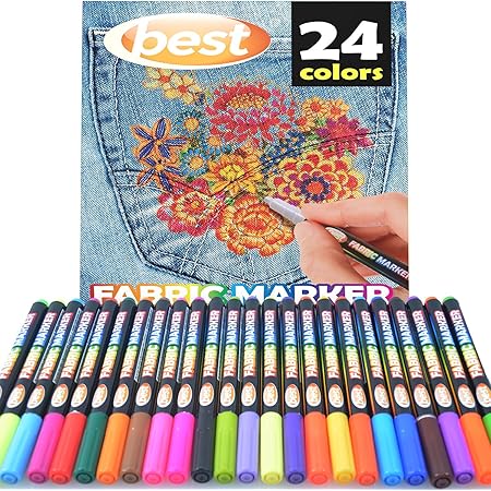 Best Fabric Markers (PACK OF 24 PENS) Non-Toxic - Set of 24 Individual Colors - NO DUPLICATES - Bullet Tip - Machine Washable Paint - Perfect for Writing on Clothes, Clothing, Jeans, Pants, and Shirts