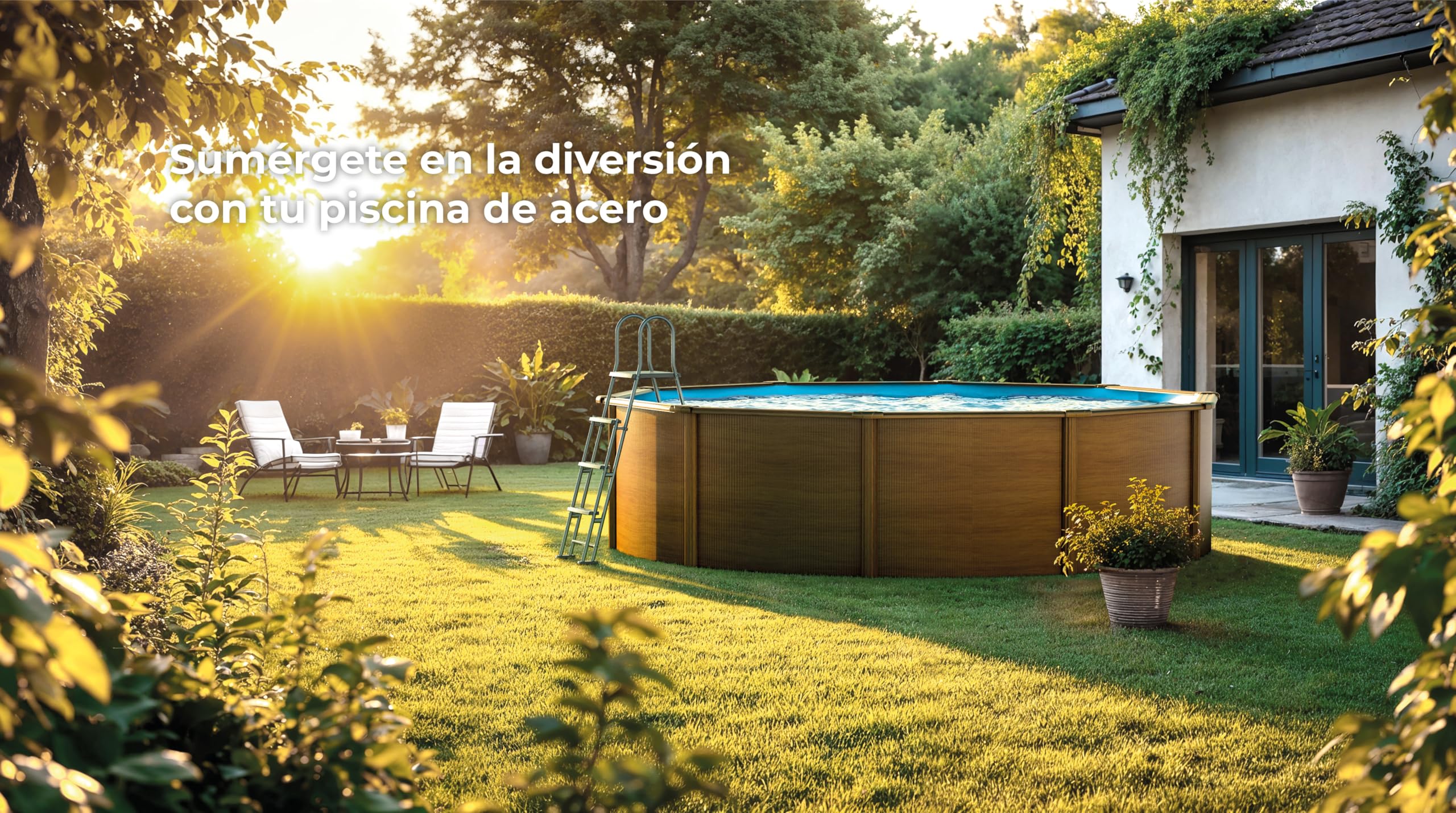 Gre KITPR303W Sicilia - Piscina Elevada Redonda, Aspecto Madera, 300 x 120 cm