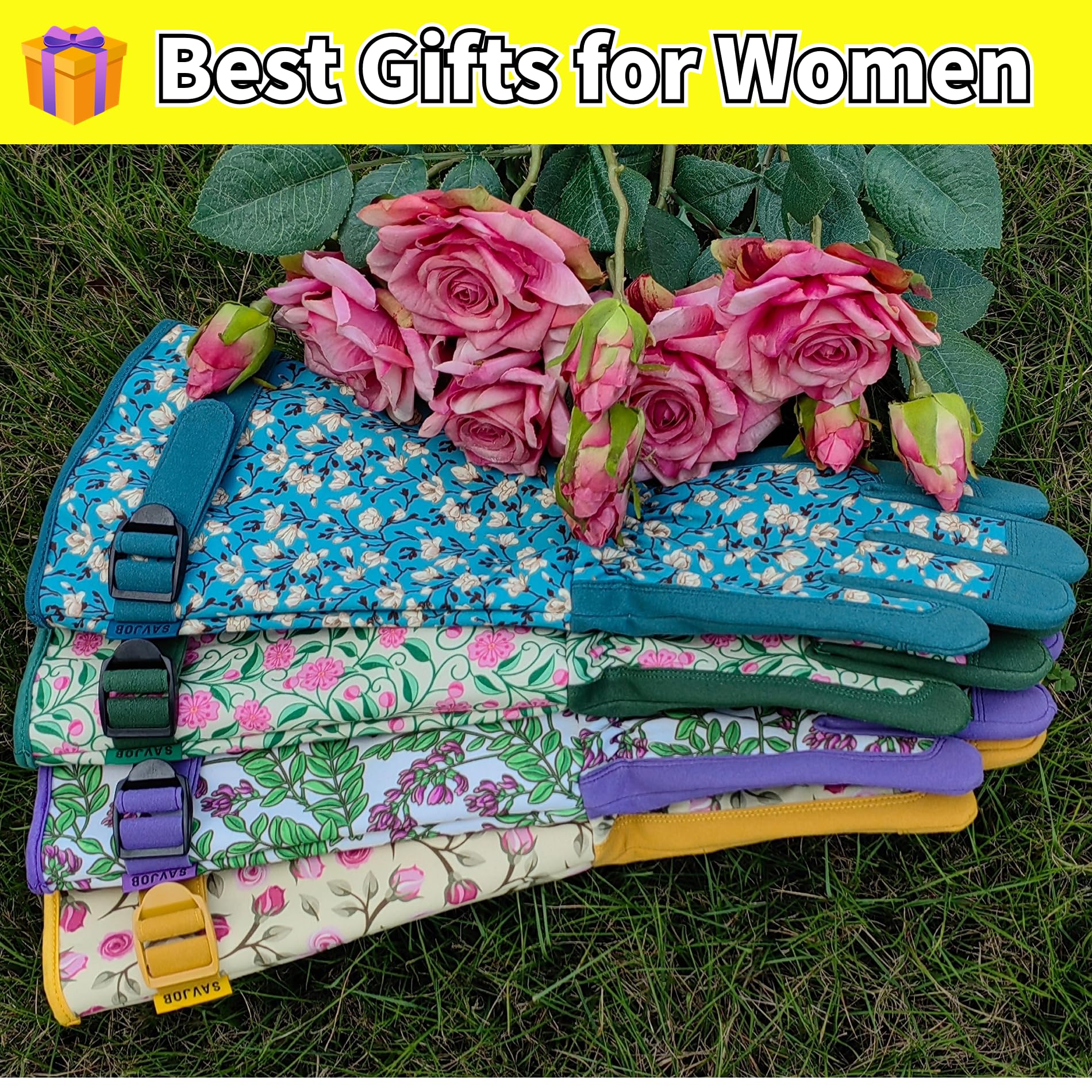 Guantes de jardinería multiusos, guantes de jardín de cuero sintético para mujer, guantes de trabajo, regalos de jardinería y regalos de jardín (azul lago, grande)