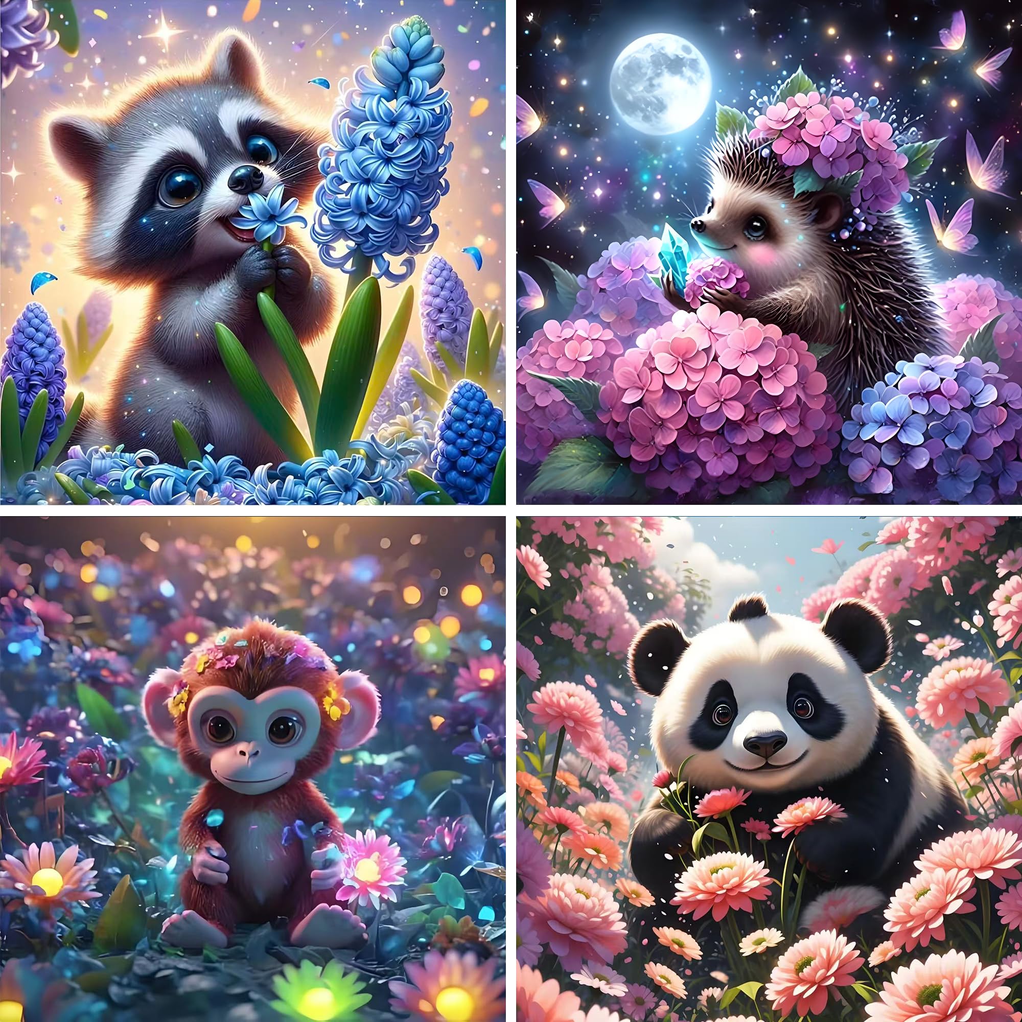 ECBEITF 4 Packs Animals Diamond Painting 5.9x5.9 in, Cute Animal Diamond Art Paintings, 5D DIY Full Round Drill Diamond Arts Painting Kits for Kids Adults Beginner