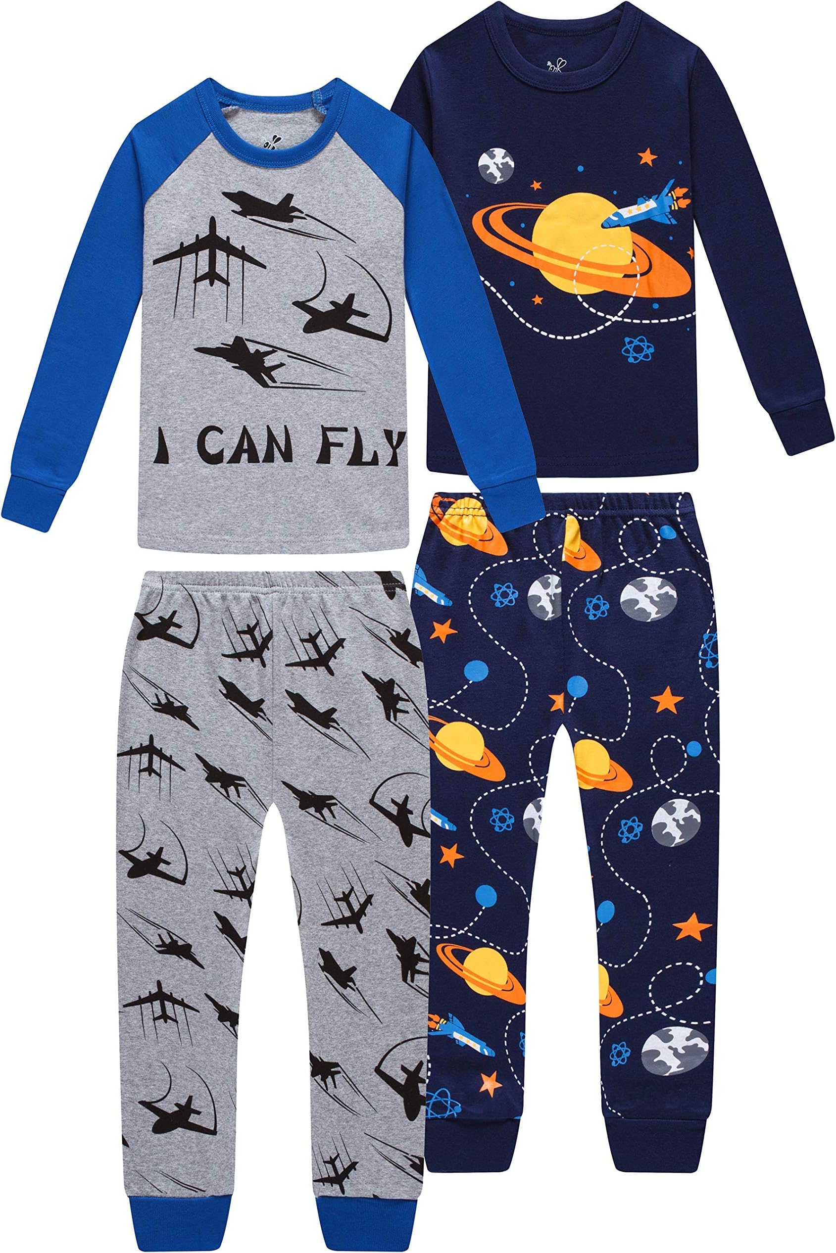 Pajamas For Boys Kids Rocket Airplane Sleepwear Baby Girls Clothes 4 Pieces Pants Set 12 to 18 Month