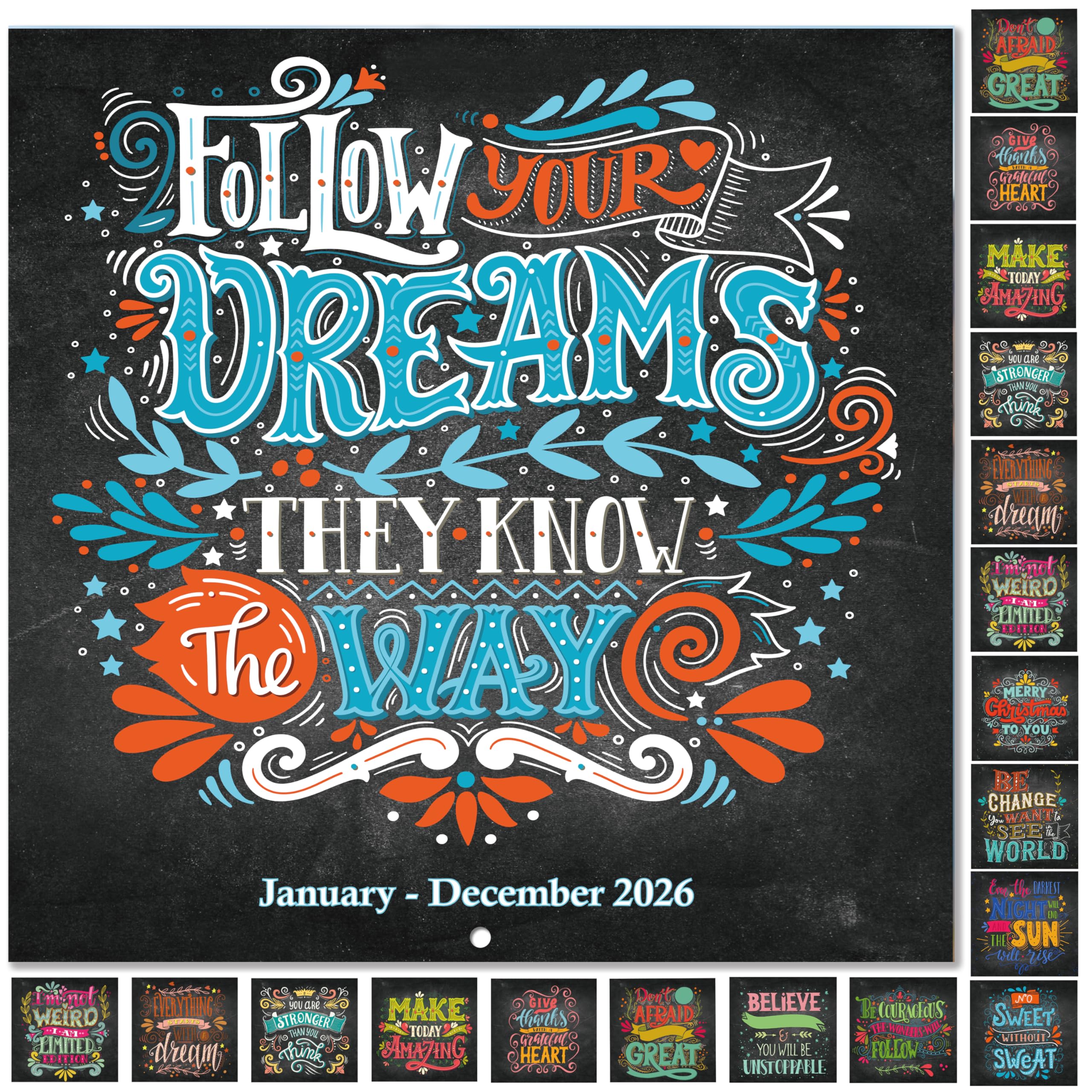 2026 Calendar - Wall Calendar 2026, Jan. 2026 - Dec. 2026, 12" x 24" (Open), 2026 Wall Calendar 12 Month, Funny Calendar with Unruled Block - Motivational Sentence