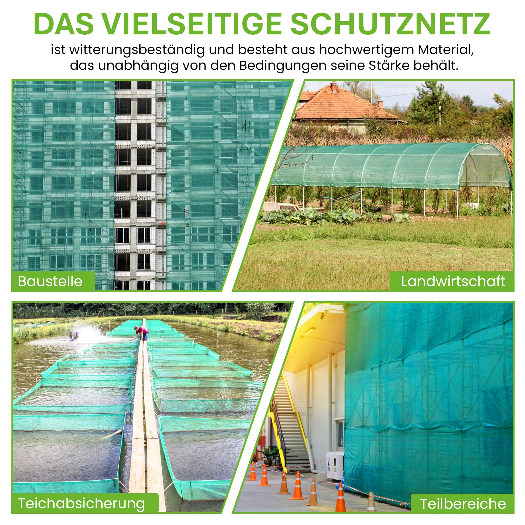 Gerüstschutznetz 2,07 x 50 m | Staubnetz | Abrissnetz | Gerüstnetz | 50 g/m² inkl. 100 Stück Kabelbinder | verschiedene Größen und Farben (Grün)