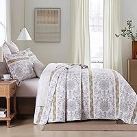 Vista 116 de Homzard King Size Quilt Set, Grey White Snowflake Striped Comforter Set,Cotton Gray Bedspread King Size, Lightweight Comforter Fall Bedding 3 Piece