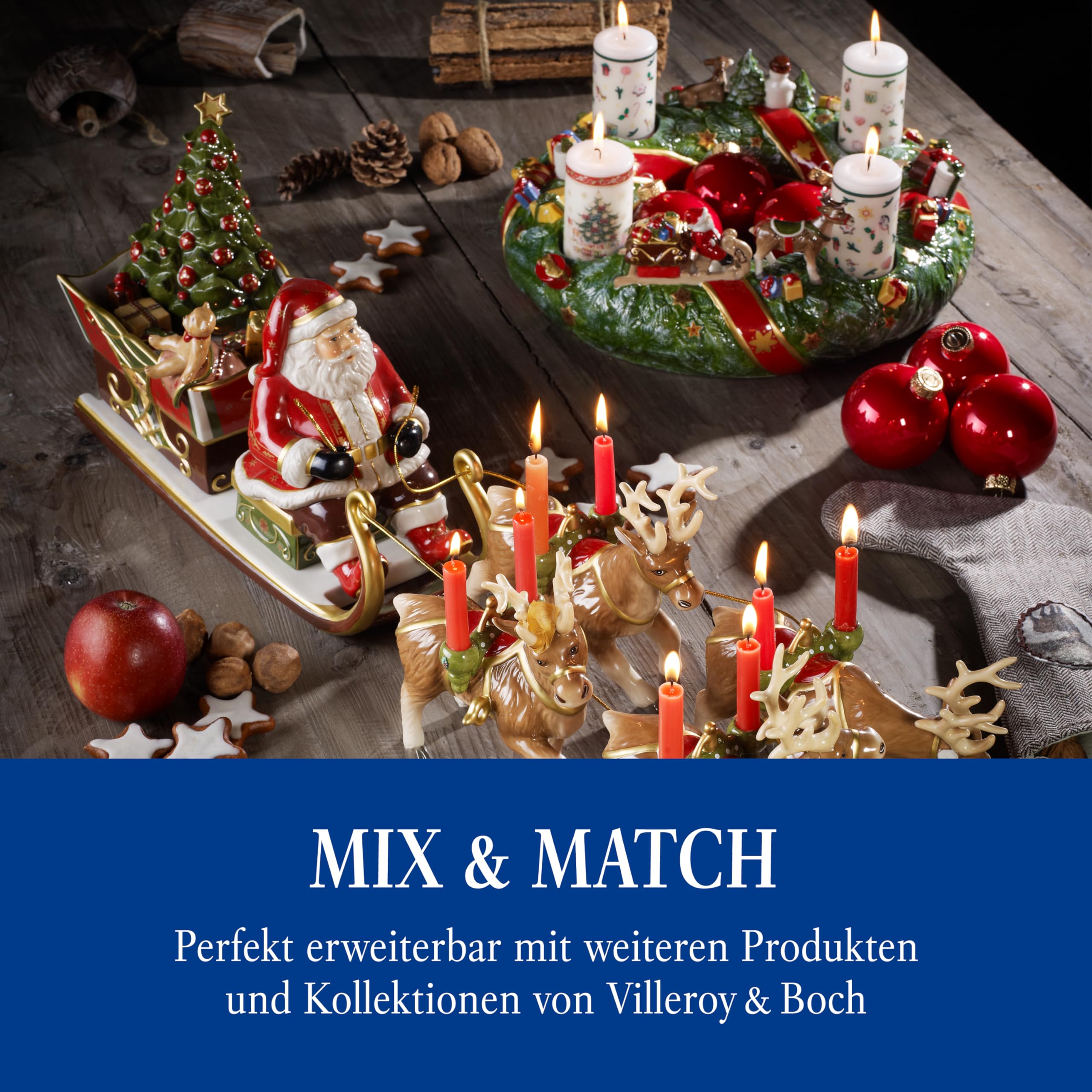 Villeroy & Boch - Christmas Toy's Memory Spieluhr Santas Schlittenfahrt, Weihnachtsfigur mit Kerzenhalter, Weihnachten, Schlitten, Weihnachtsdeko, Weihnachtsdekorationen, Porzellan
