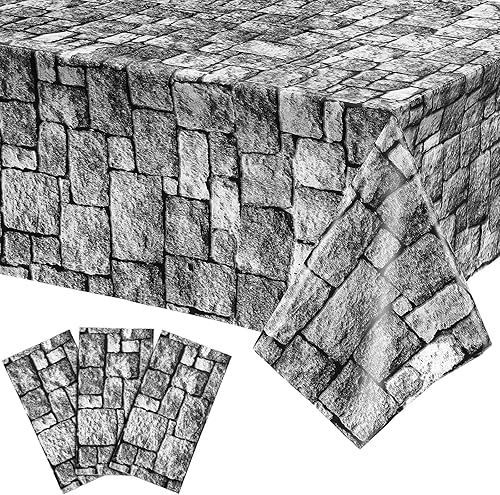 Miniatura 4 de Manteles de pared con temática medieval, suministros desechables de plástico con piedra de ladrillo, fundas de mesa de pared de ladrillo para