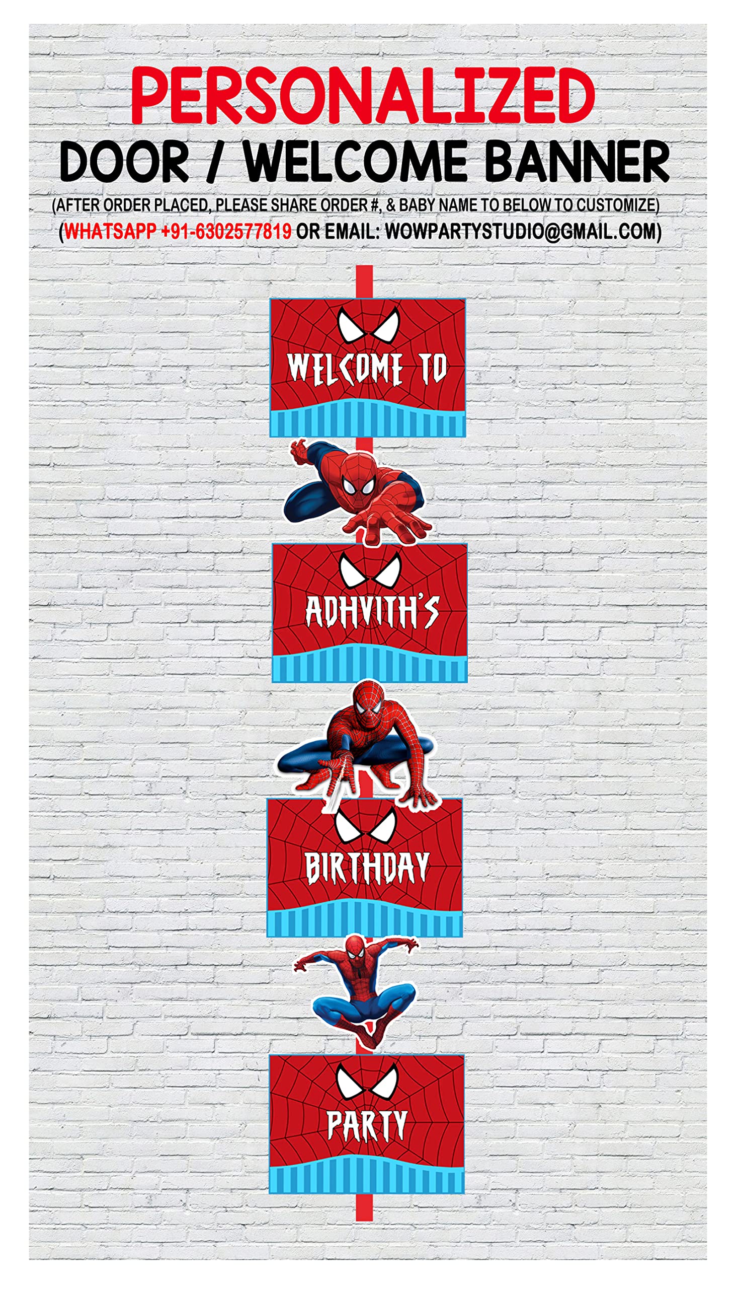 WoW Party Studio Personalized Spiderman Super Hero Theme Party Happy Birthday Decorations Door / Welcome Banner with Birthday Boy/Girl Name - 5ft Ht