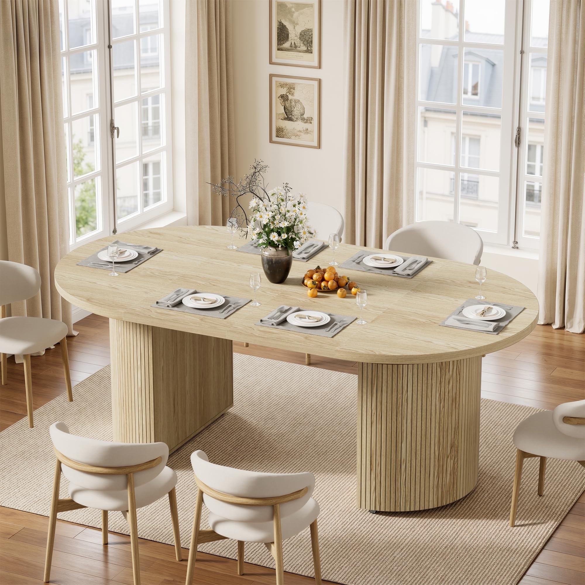 MSFE Mesa Comedor Extensible Mesa Redonda para 4-8 Personas Moderna Mesa de Cocina Ovalada Mesa Extensible Cocina Madera para la Sala de Estar y el Comedor, Sala de reuniones Ø100-180x100x75CM