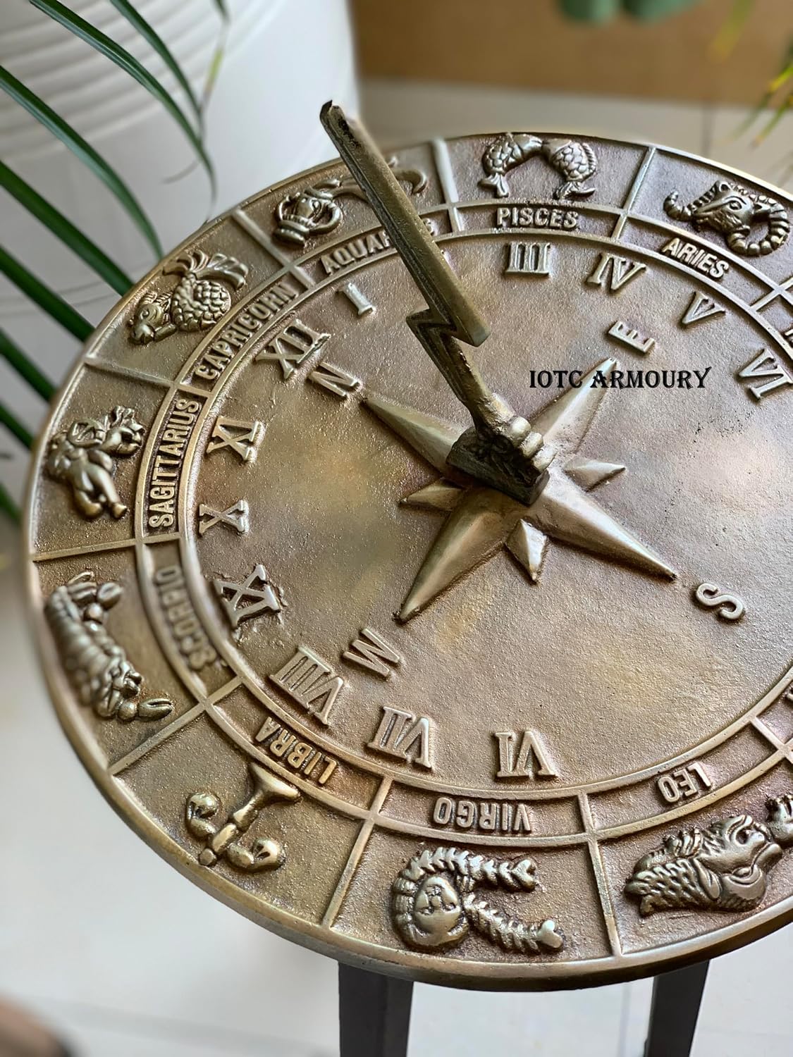 Brass Zodiac Signs Constellations Sundial - 12 inches Dia Beautiful Home & Garden Decor, Birthday & Wedding Gift Idea